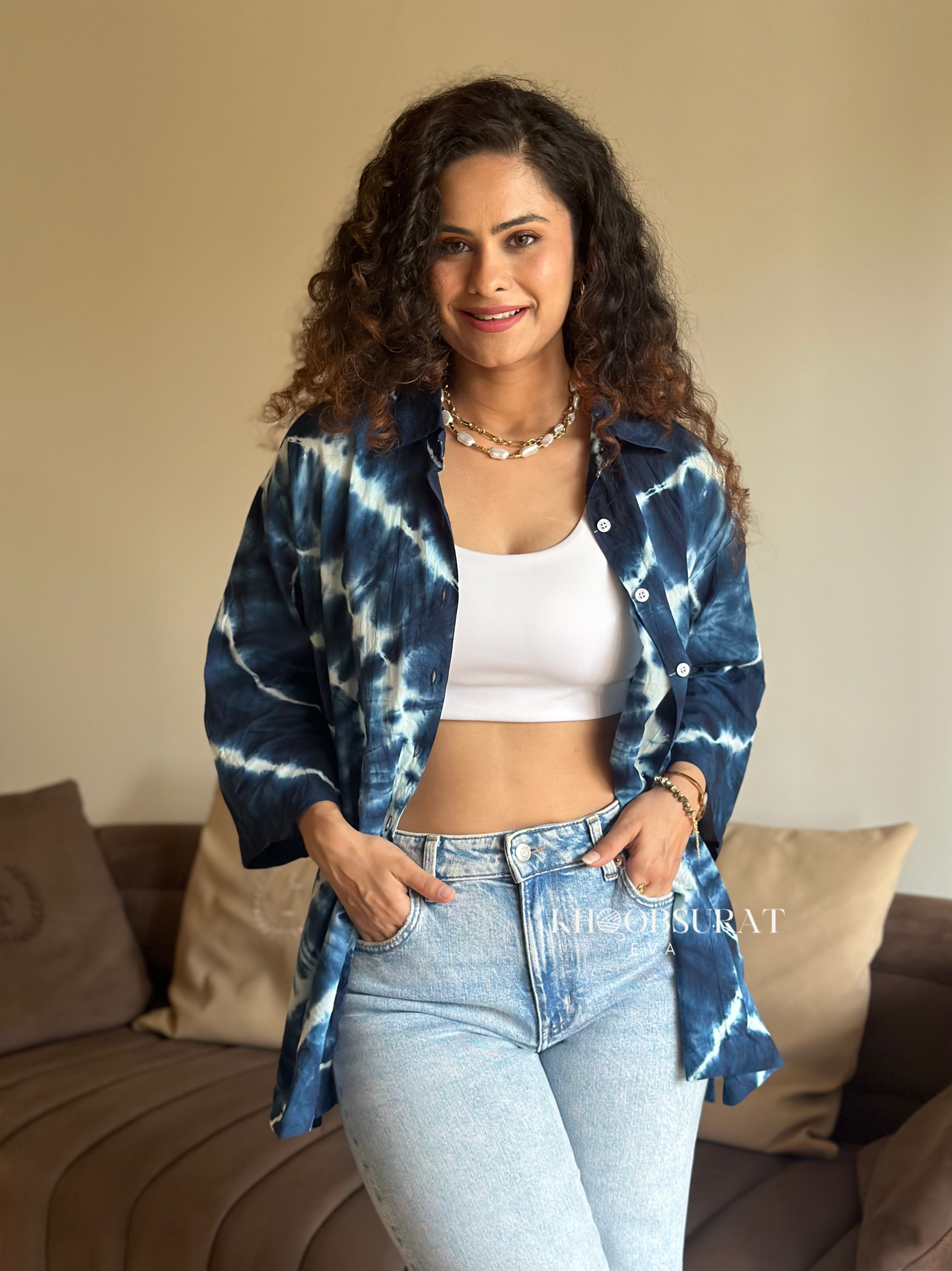 Blue Oversized Shirt for Women - Trendy Loose Fit Long Sleeve Button Down Top - Perfect for Casual Outfits, Layering & Streetwear Fashion