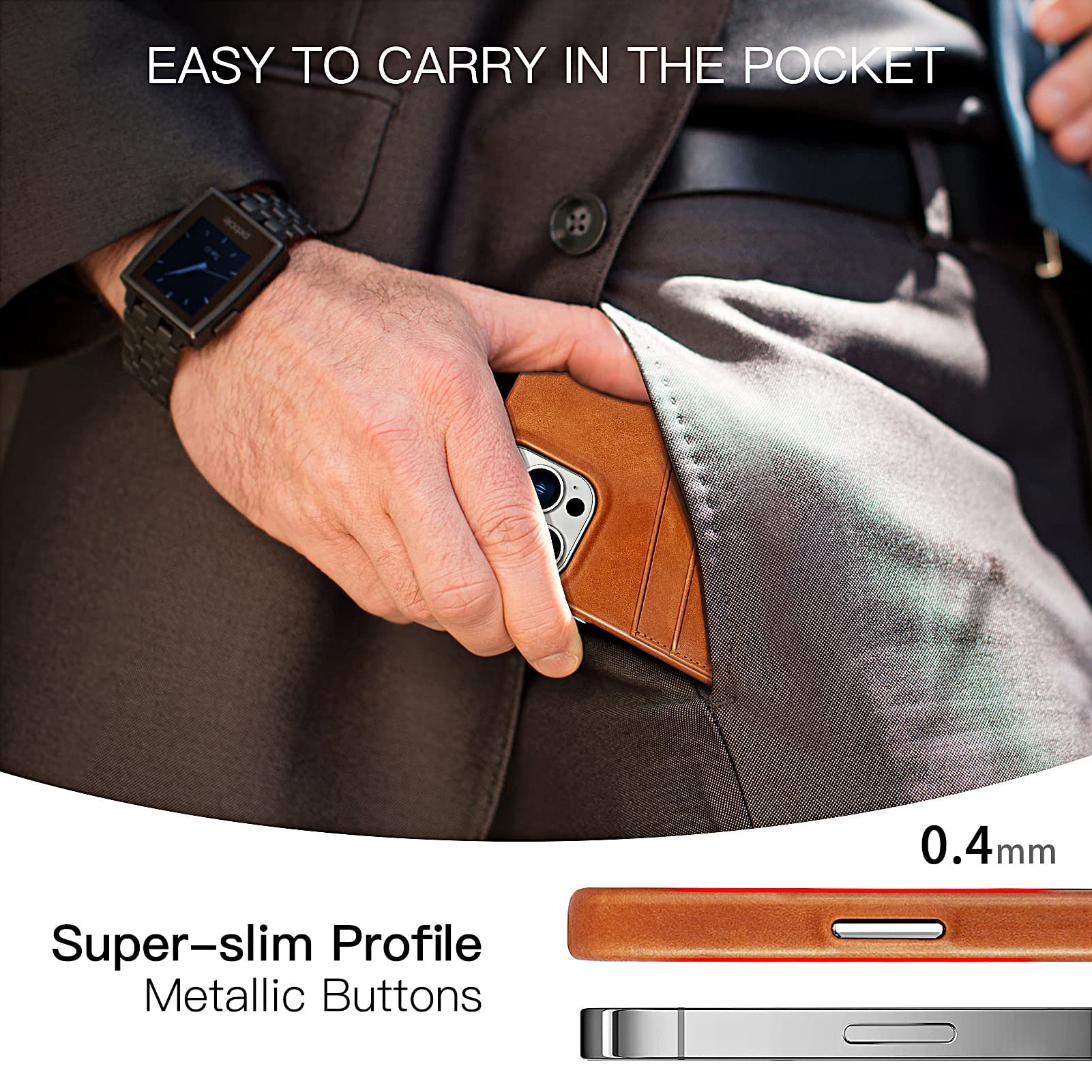 Premium Genuine Leather Wallet Case for iPhone 13 Pro (6.1 Inch) - Slim Card Holder with 2 Credit Card Slots - Brown Leather Phone Cover - Perfect for Everyday Use, Travel & Business Meetings
