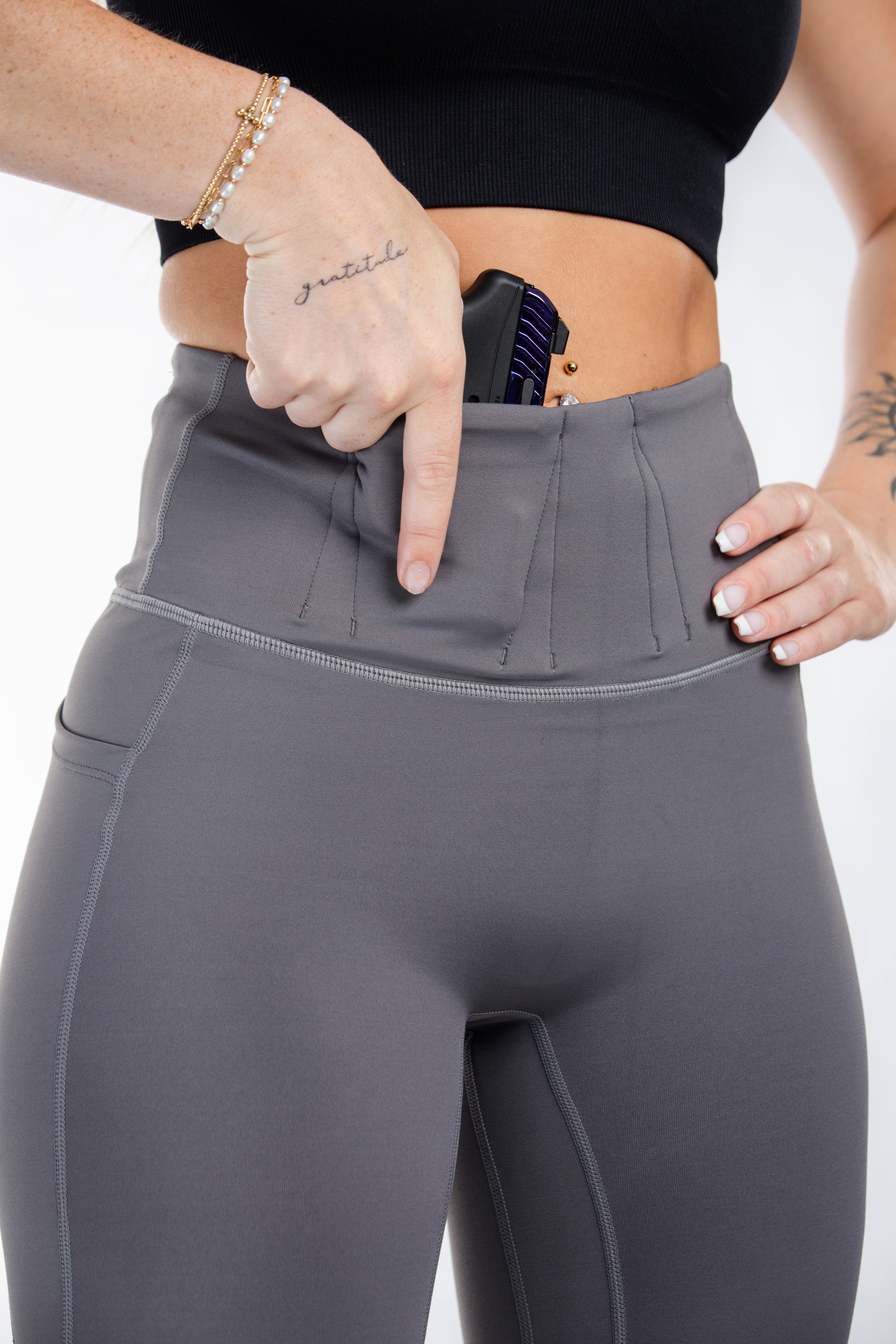 Concealed Carry Leggings with Hidden Pockets for Women | Comfortable & Stylish Activewear | Perfect for Gym, Running, and Everyday Wear | Grey