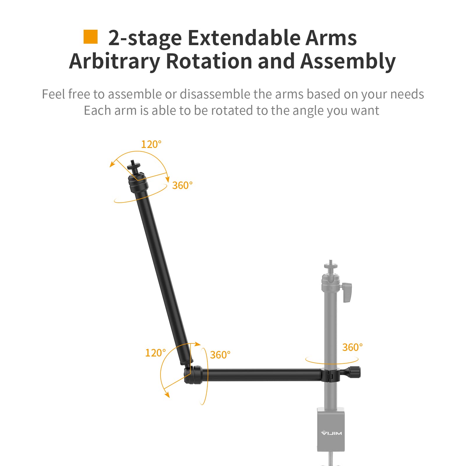 JUSMO LS04 Flexible Arm - Detachable 2-Section Magic Arm for DSLR Cameras, LED Lights, Microphones & Smartphones | Perfect for Vlogging, Photography & Video Shooting