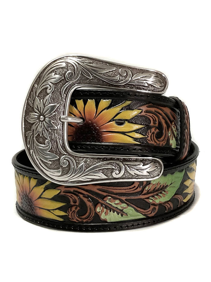 Nocona Women's Sunflower Tooled Leather Belt - Black Western Style Belt for Cowgirl Fashion & Everyday Wear