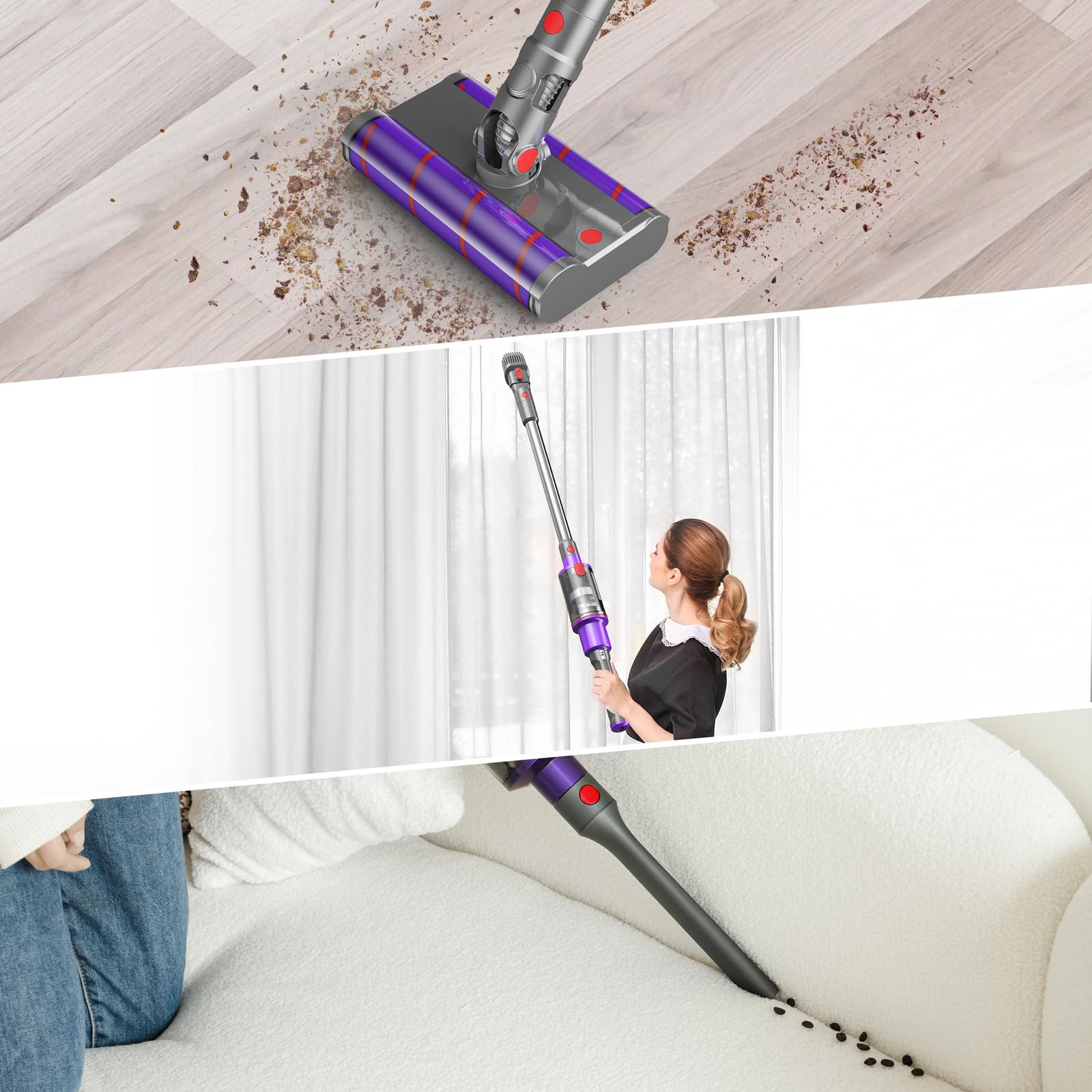 28KPa Powerful Cordless Stick Vacuum Cleaner with Dual Roller - 360° Flexible Glides, 45min Runtime, Lightweight Rechargeable for Pet Hair & Hard Floors | Perfect for Home Cleaning & Pet Owners
