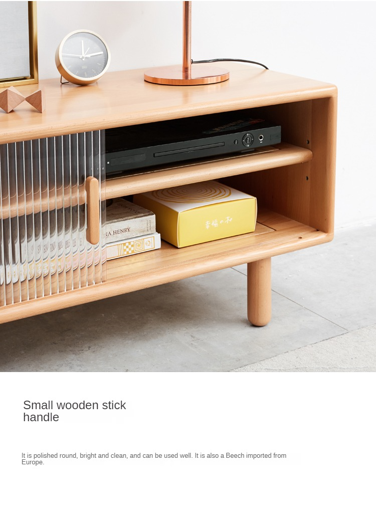 Solid Beech Wood TV Stand with Storage - Modern Entertainment Center for Living Room, Bedroom & Home Theater