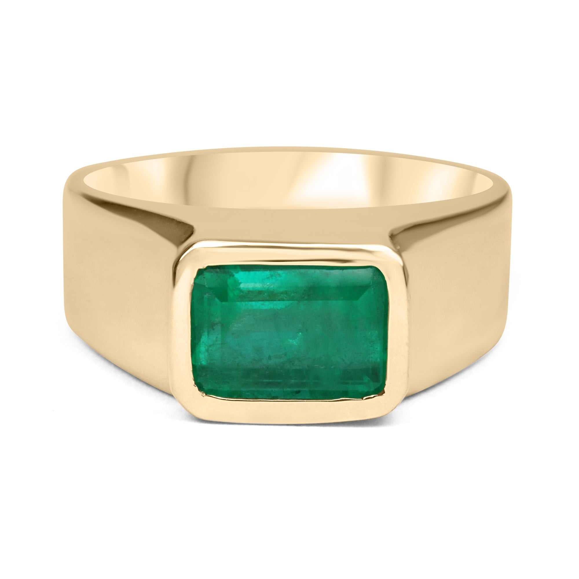 3.20 Carat Chunky East-West Emerald Solitaire Ring for Men in 18K Gold - Luxury Wedding Band, Anniversary Gift & Statement Jewelry for Special Occasions