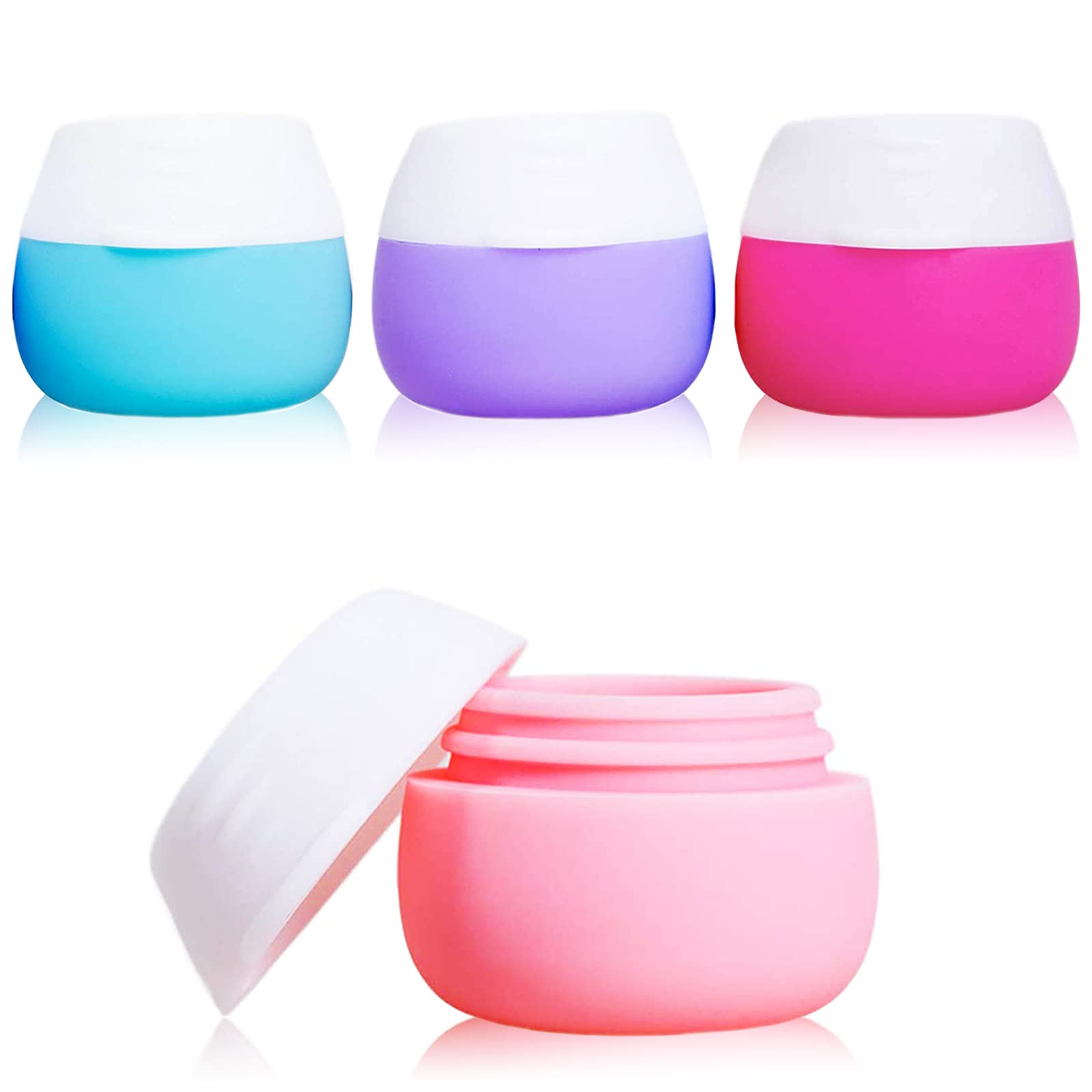 Gemice 4-Piece Silicone Travel Containers for Toiletries - TSA Approved Leak-Proof Cream Jars for Cosmetic, Makeup, Face & Body Creams - Perfect for Air Travel, Gym Bag & On-the-Go Skincare
