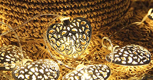 4.92ft Battery Powered LED Strip Lights - 10 Heart Shaped Waterproof Bulbs for Indoor Outdoor Decor | Perfect for Wall, Garden, Wedding, Terrace, Party & Bar Lighting | Silver Finish