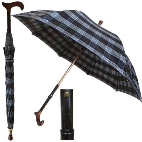Best Walking Stick Umbrella with Navy Plaid Design - Lightweight Adjustable Cane for Seniors & Outdoor Enthusiasts - Perfect for Hiking, Travel, and Everyday Support