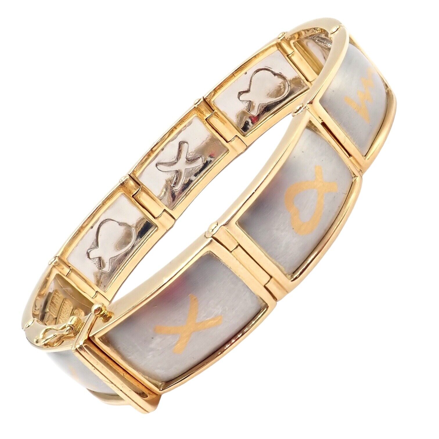 Authentic Tiffany & Co 18k Yellow Gold & Platinum Picasso Signature 9 Panel Bracelet - Luxury Vintage Jewelry for Women - Perfect for Gifts, Weddings & Special Occasions