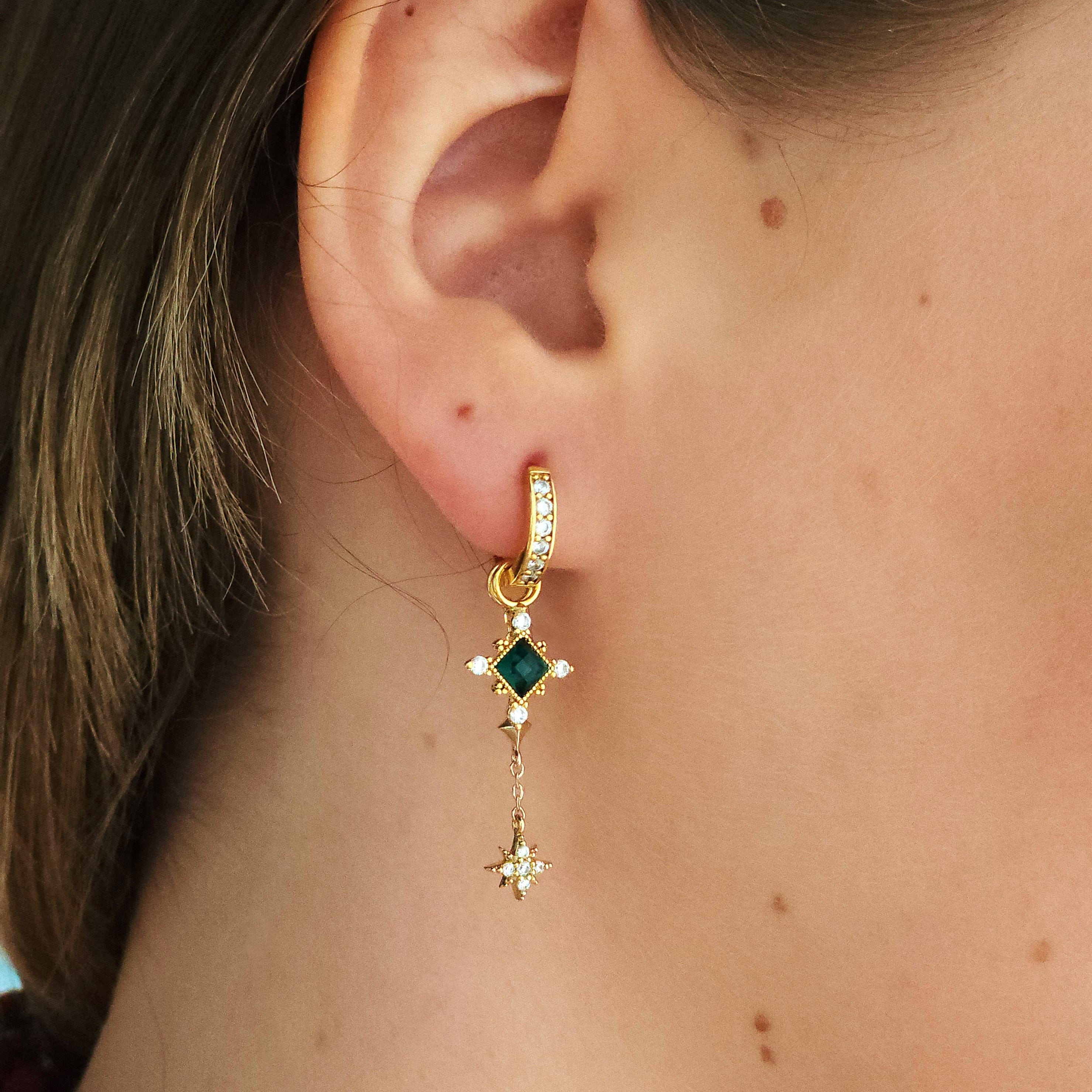 Starburst Drop Charm Hoop Earrings for Women - Trendy Gold/Silver Dangle Earrings for Party, Wedding & Everyday Wear