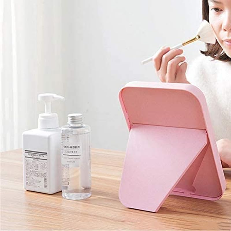 8 Inch Foldable Desktop Makeup Mirror with Stand - Portable Princess Vanity Mirror for Table Desk or Wall Hanging (Pink) | Perfect for Home, Travel & Salon Use