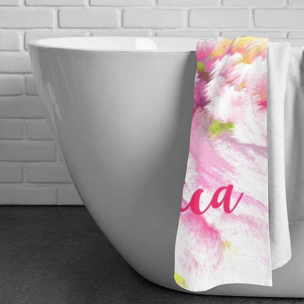 Custom Floral Pink Flamingo Beach Towel with Name - 30x60 Inch Soft Pool Towel for Women & Girls - Perfect for Beach, Pool, Vacation and Summer Outings