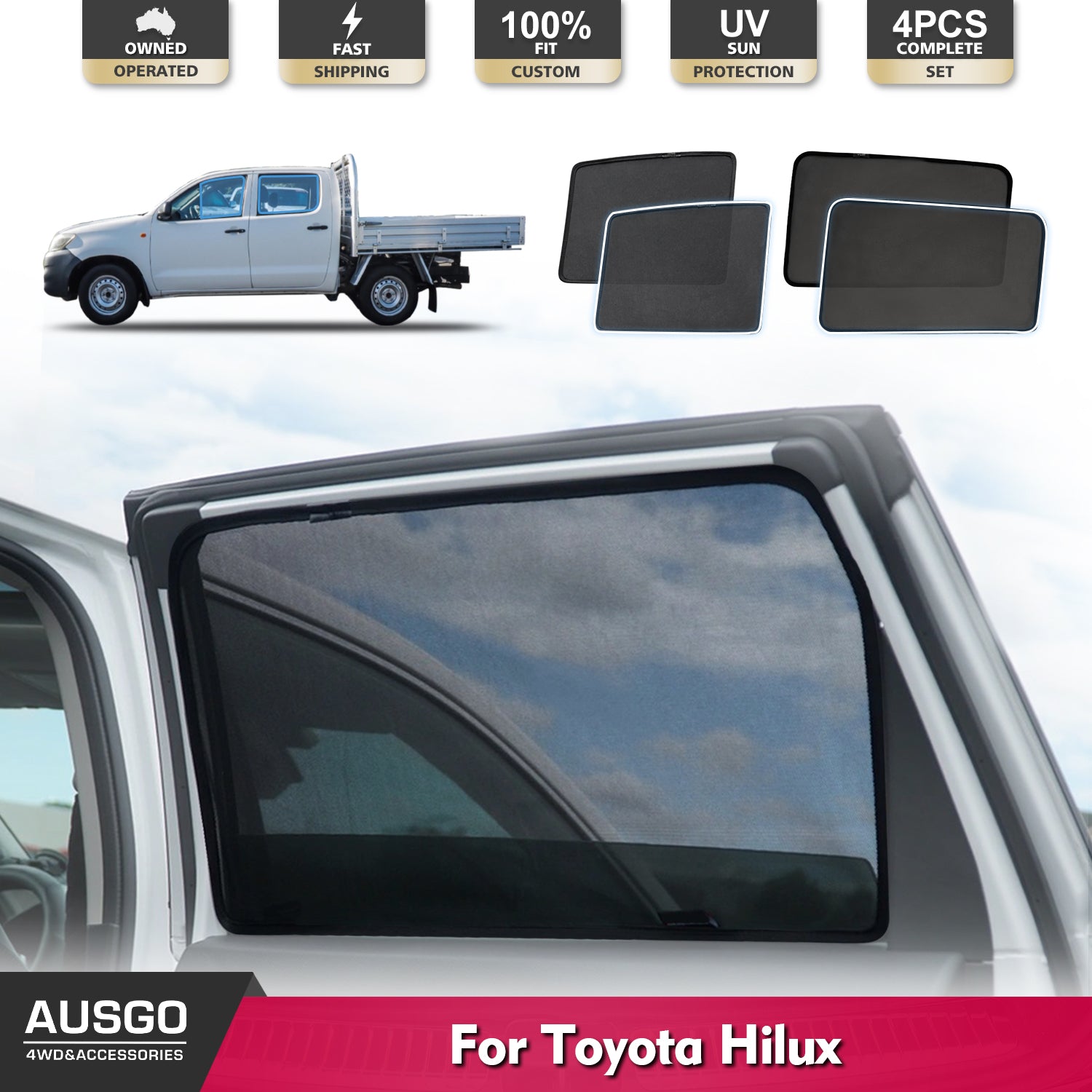 Toyota Hilux Dual Cab 2005-2015 Magnetic Car Window Sun Shade - UV Protection & Heat Blocking for Driver & Passenger Side - Perfect for Parking, Road Trips & Outdoor Adventures
