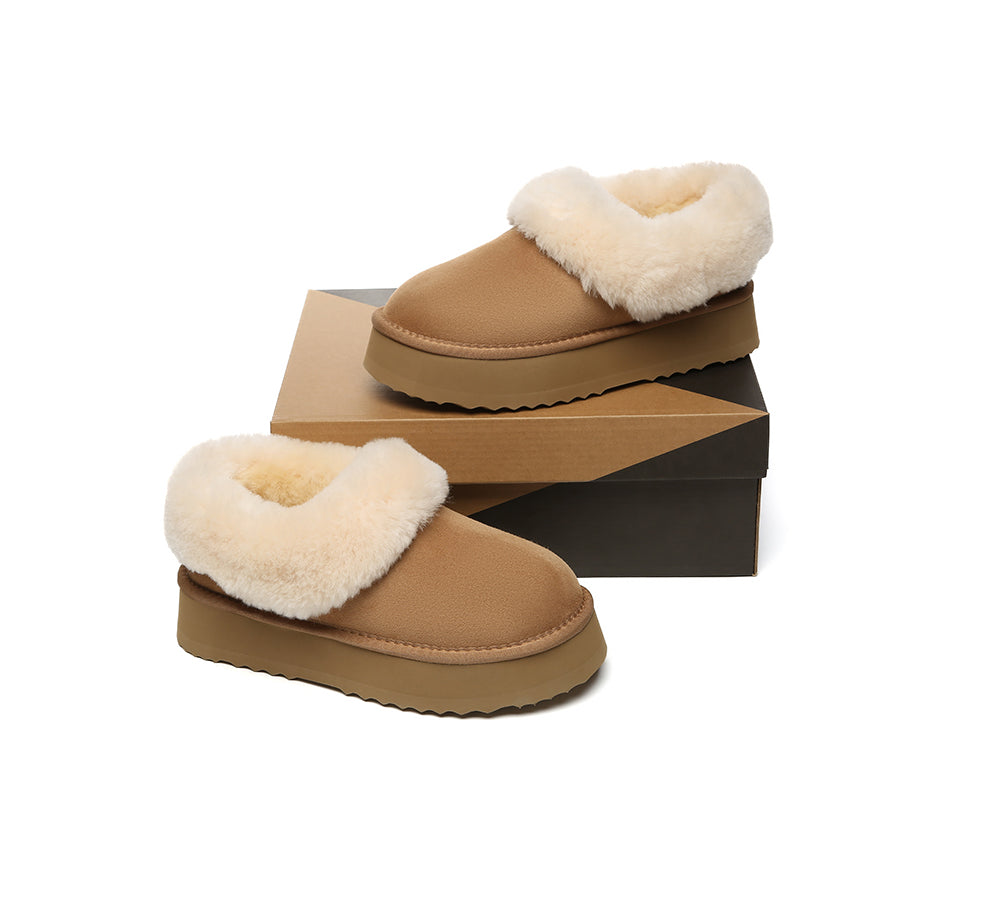 Australian Shepherd® Women's UGG Slippers - Genuine Sheepskin with Wool Collar, Ankle Bootie Platform Style - Cozy House Shoes for Winter, Home & Lounge Wear