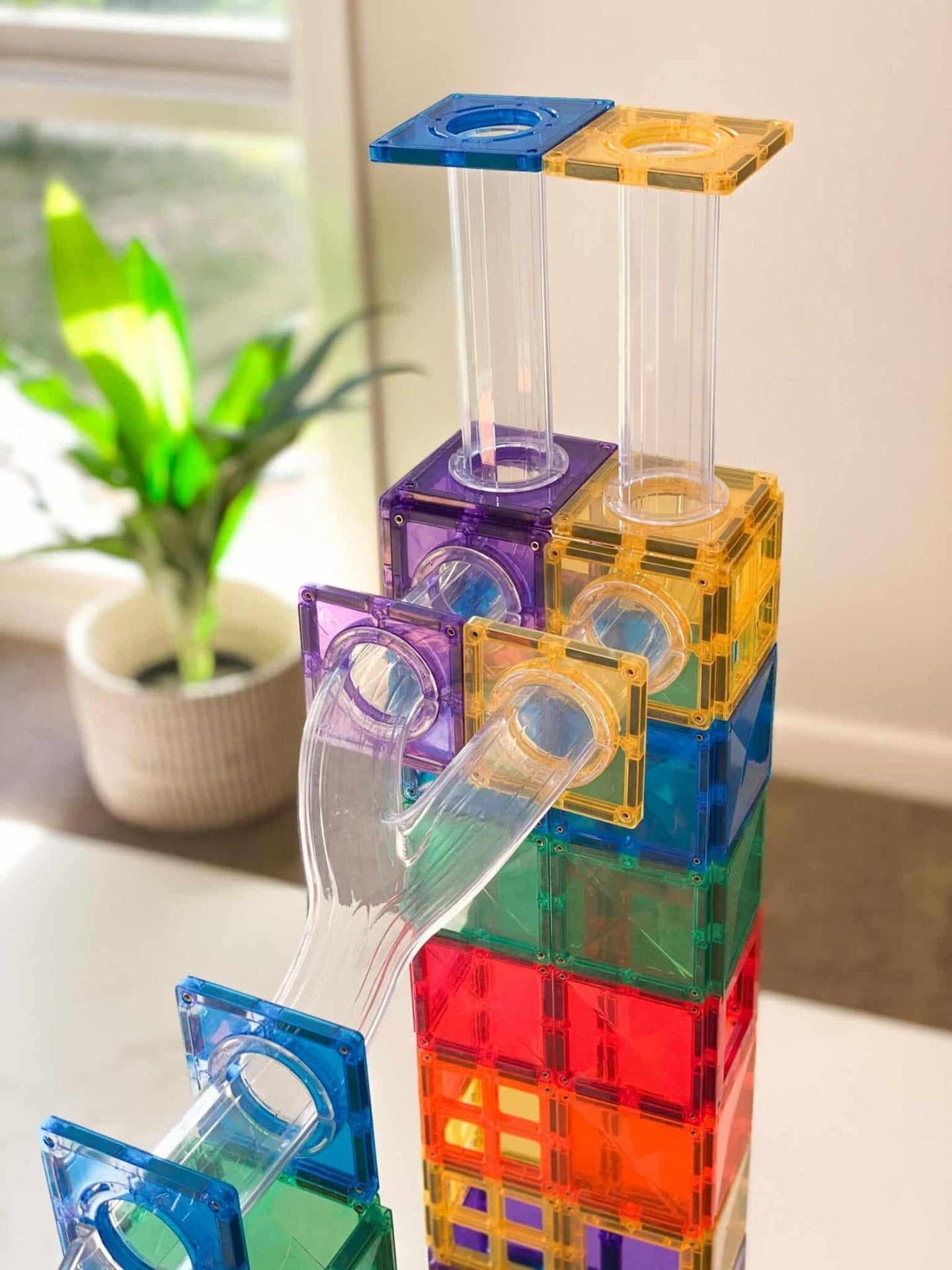 Connetix Magnetic Tiles 92-Piece Rainbow Ball Run Set - STEM Educational Building Toys for Kids, Perfect for Creative Play & Learning Activities