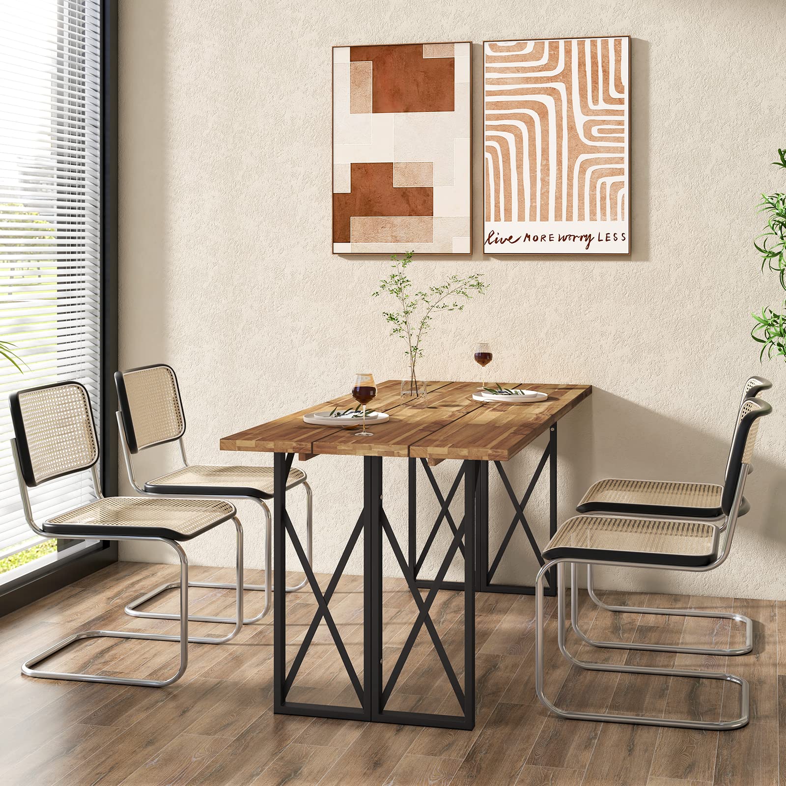Tangkula 67 Inch Acacia Wood Outdoor Dining Table with Umbrella Hole - Heavy-Duty Metal Frame Patio Table for 6 - Perfect for Backyard BBQ, Garden Parties & Indoor Outdoor Entertaining