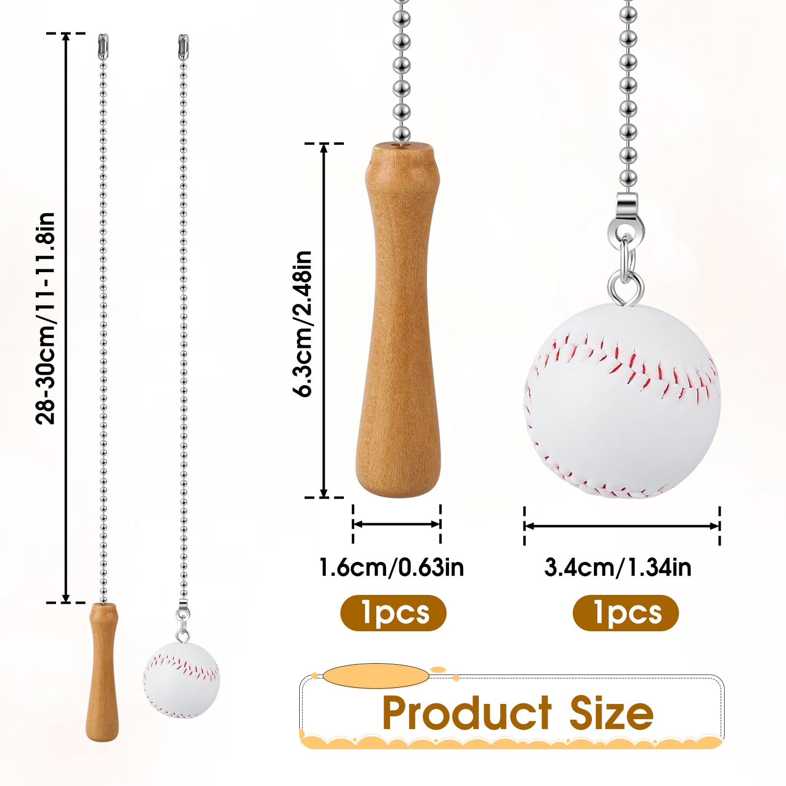 Baseball Ceiling Fan Pull Chain - 12 Inch Decorative Fan Pull Extender with Baseball Pendant for Ceiling Light & Lamp - Perfect for Sports Themed Bedrooms, Man Caves, and Baseball Fan Gifts