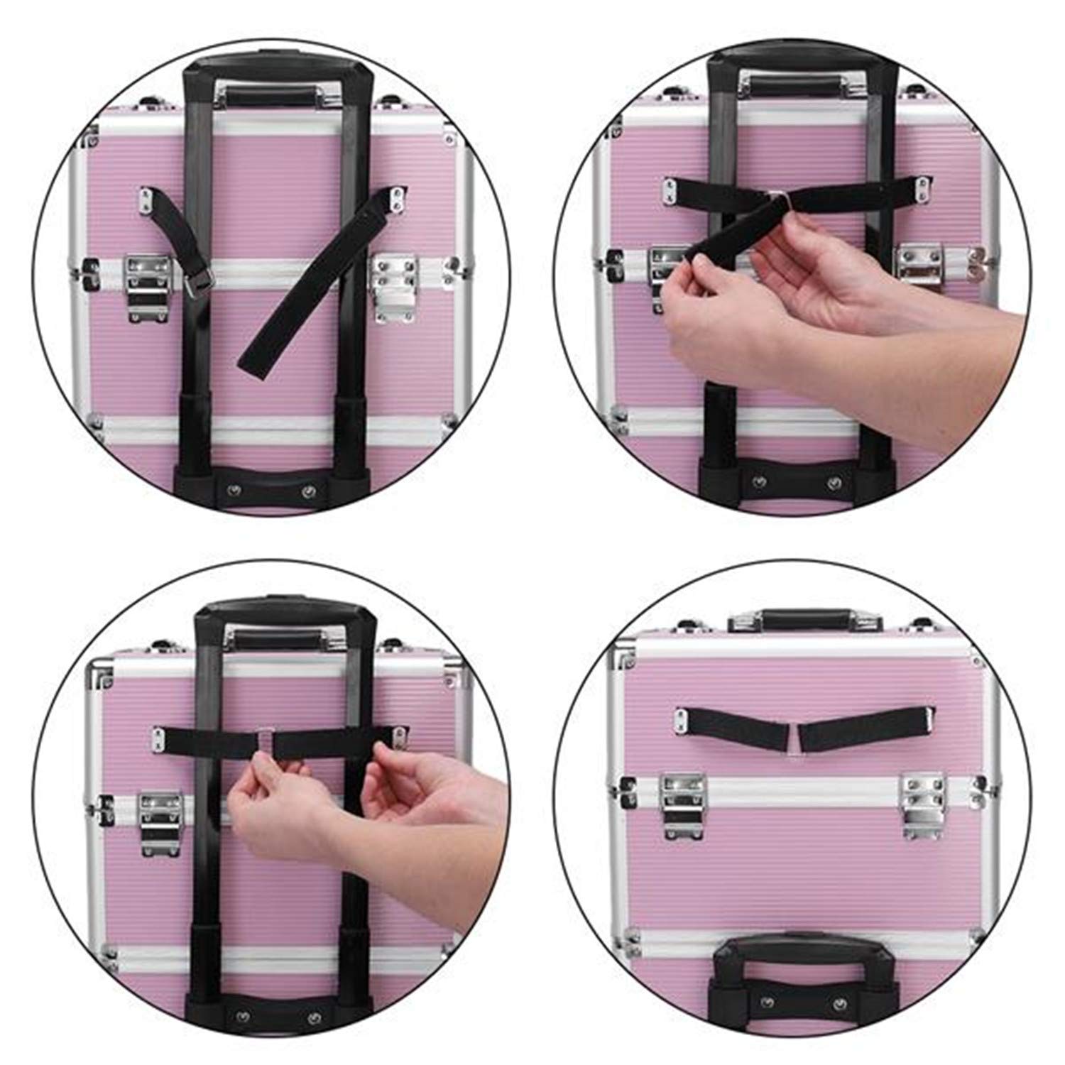 Professional 3-in-1 Aluminum Rolling Makeup Case - Cosmetic Organizer with 4 Detachable Wheels, Pink Trolley Train Case for Artists & Tattoo Professionals | Perfect for Salon, Travel & Mobile Beauty Services