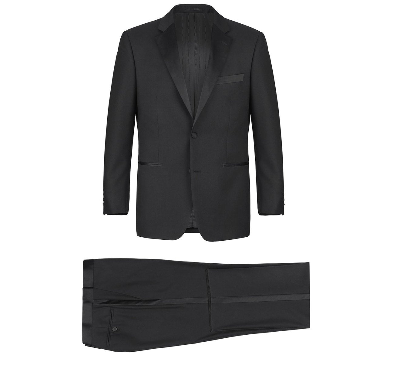 Alessandro Vitello by Renoir Satin Classic Fit Notched Lapel 2-Piece Tuxedo Suit RI201 | Formal Wedding Attire & Black Tie Event Outfit for Men