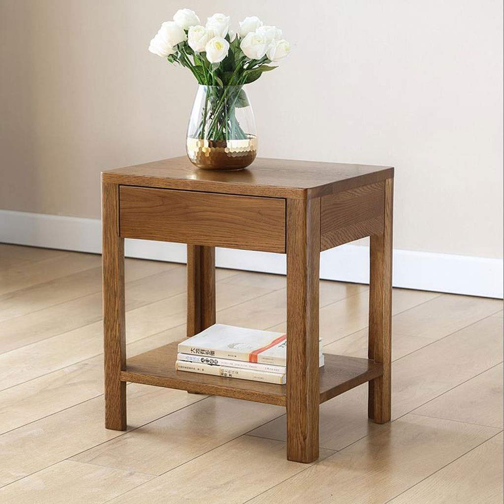 Solid Wood End Table with Single Drawer - Oak Nightstand, Bedside Table & Living Room Side Table - Perfect for Bedroom Storage & Coffee Table Use