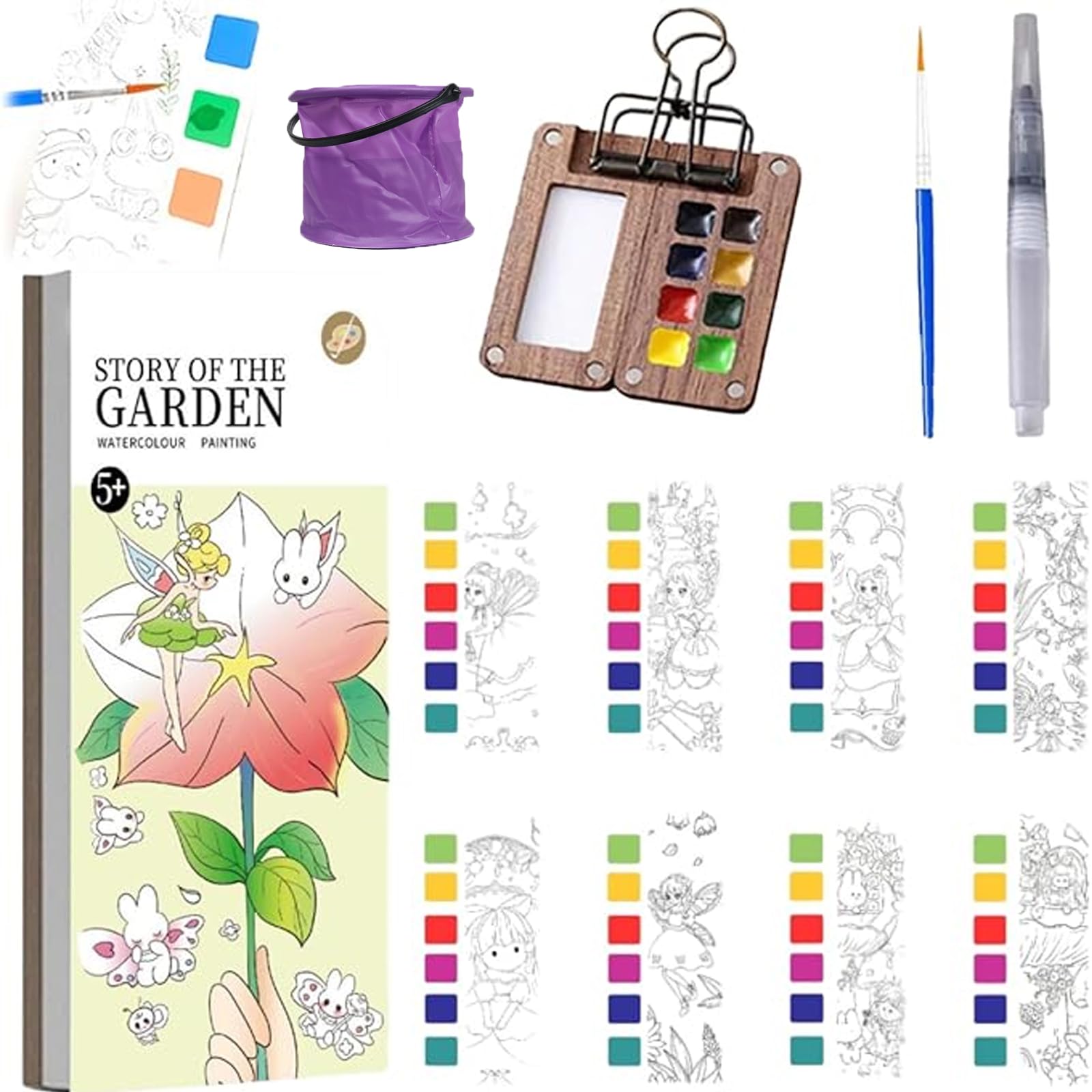 Mini Watercolor Paint Pad for Adults & Kids - Travel Size Pocket Watercolor Book with Brush | Creative Water Coloring Set for Artists, Beginners (Garden Theme) - Perfect for Travel, Gifts & Relaxation