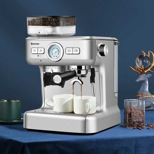 15 Bar Espresso Coffee Machine with Built-in Steamer, Milk Frother & Coffee Grinder - Perfect for Home Baristas & Small Cafes