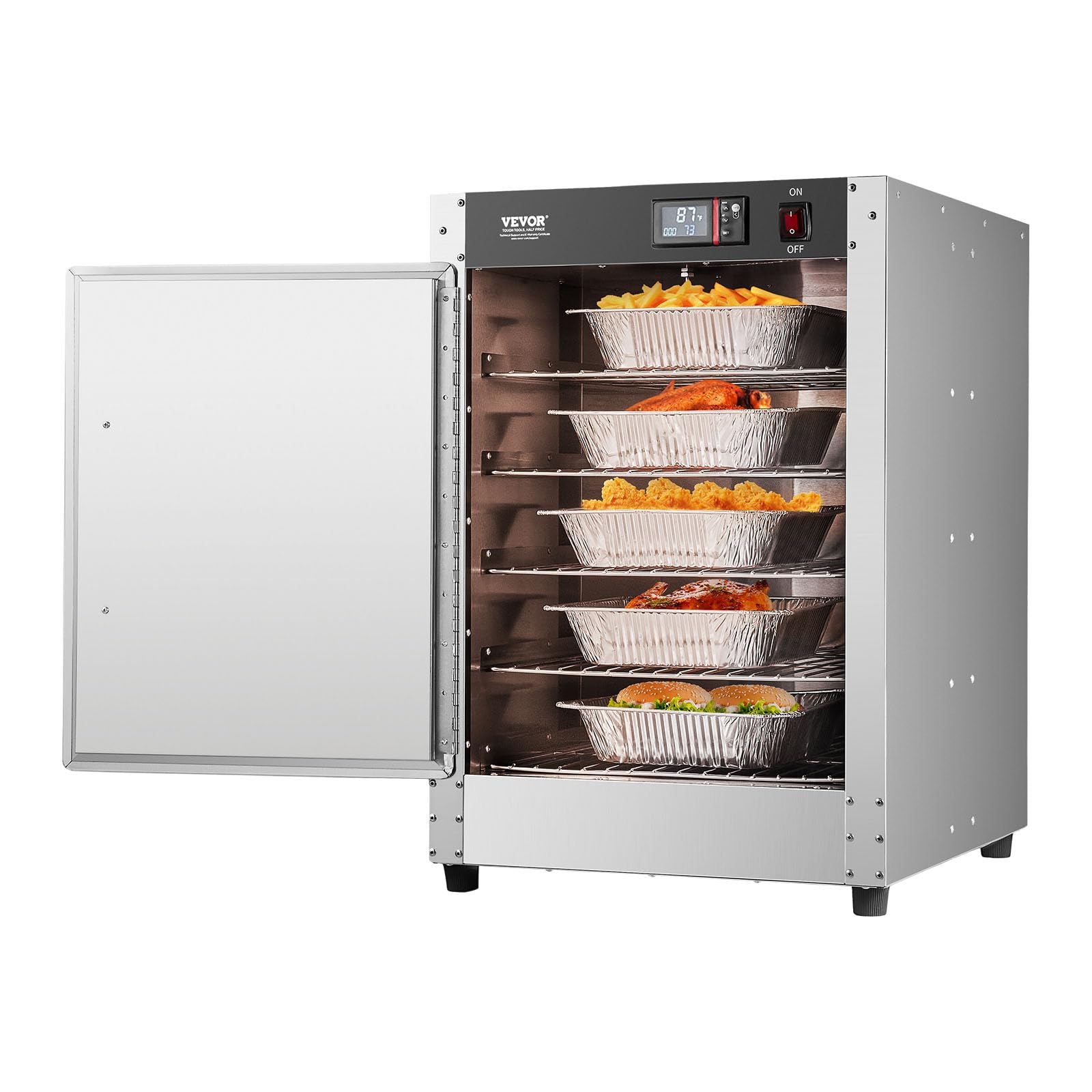 VEVOR 5-Tier Commercial Food Warmer Cabinet - Stainless Steel Hot Box with Adjustable Shelves, Water Tray & 5 Pans - Perfect for Restaurants, Catering & Pizza Keeping | Ideal for Buffets, Cafeterias & Food Service Businesses