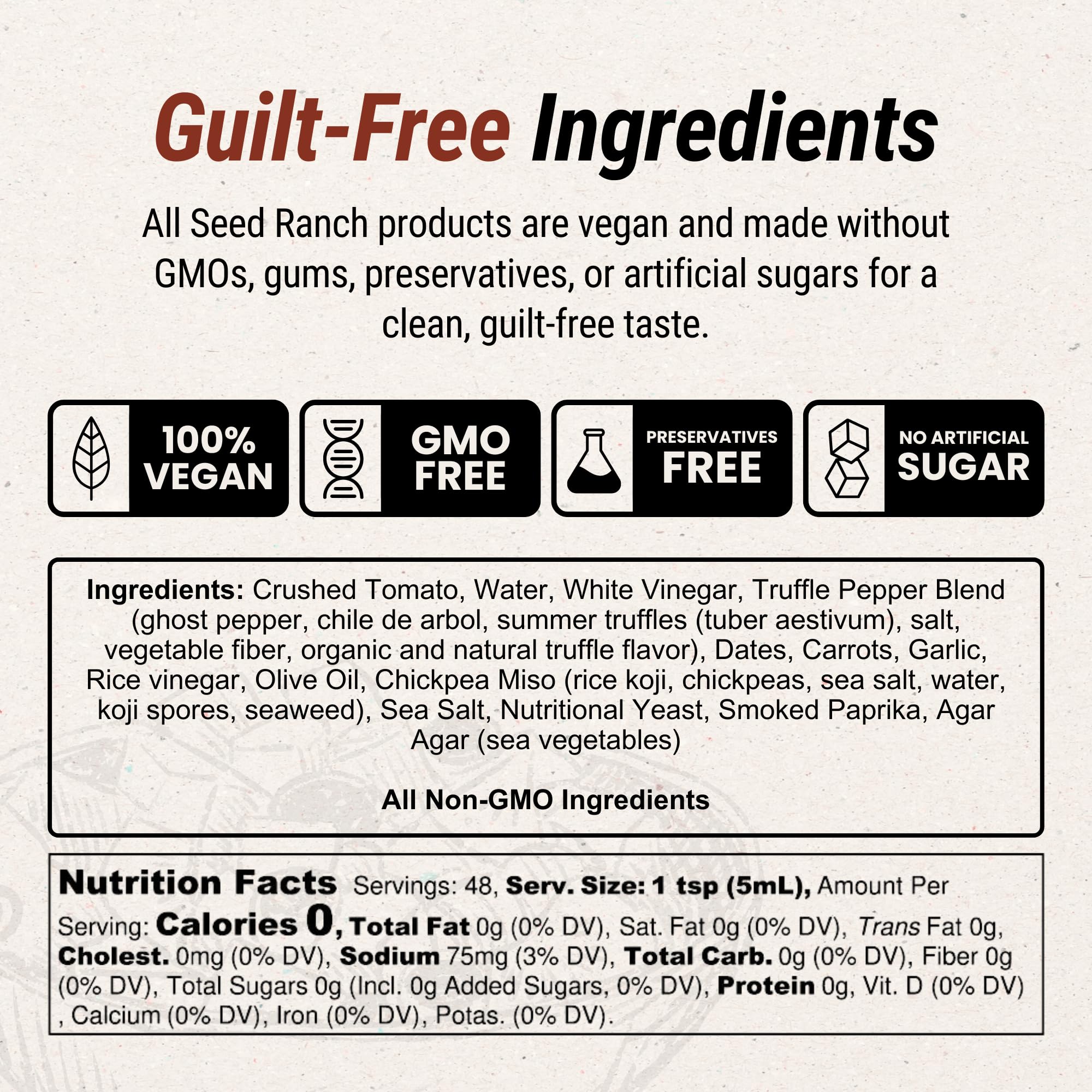 Seed Ranch Gourmet Truffle Hound Hot Sauce - Medium Heat Spicy Truffle Sauce with Chile de Arbol, Ghost Pepper & Garlic - Vegan, Non-GMO Hot Sauce for Pasta, Pizza, Wings & Burgers - Perfect for Cooking, Grilling & Dipping