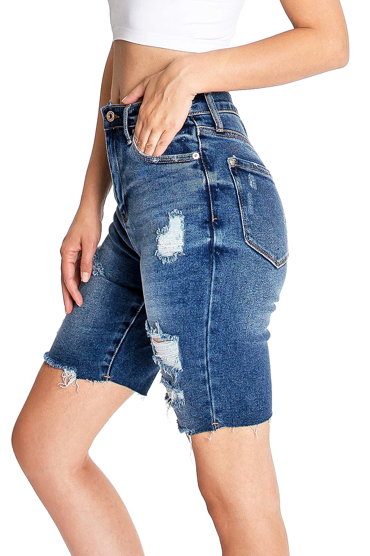 Celebrity Pink Women's High Rise Bermuda Jean Shorts for Juniors | Comfortable Denim Shorts for Summer, Beach, and Casual Outings
