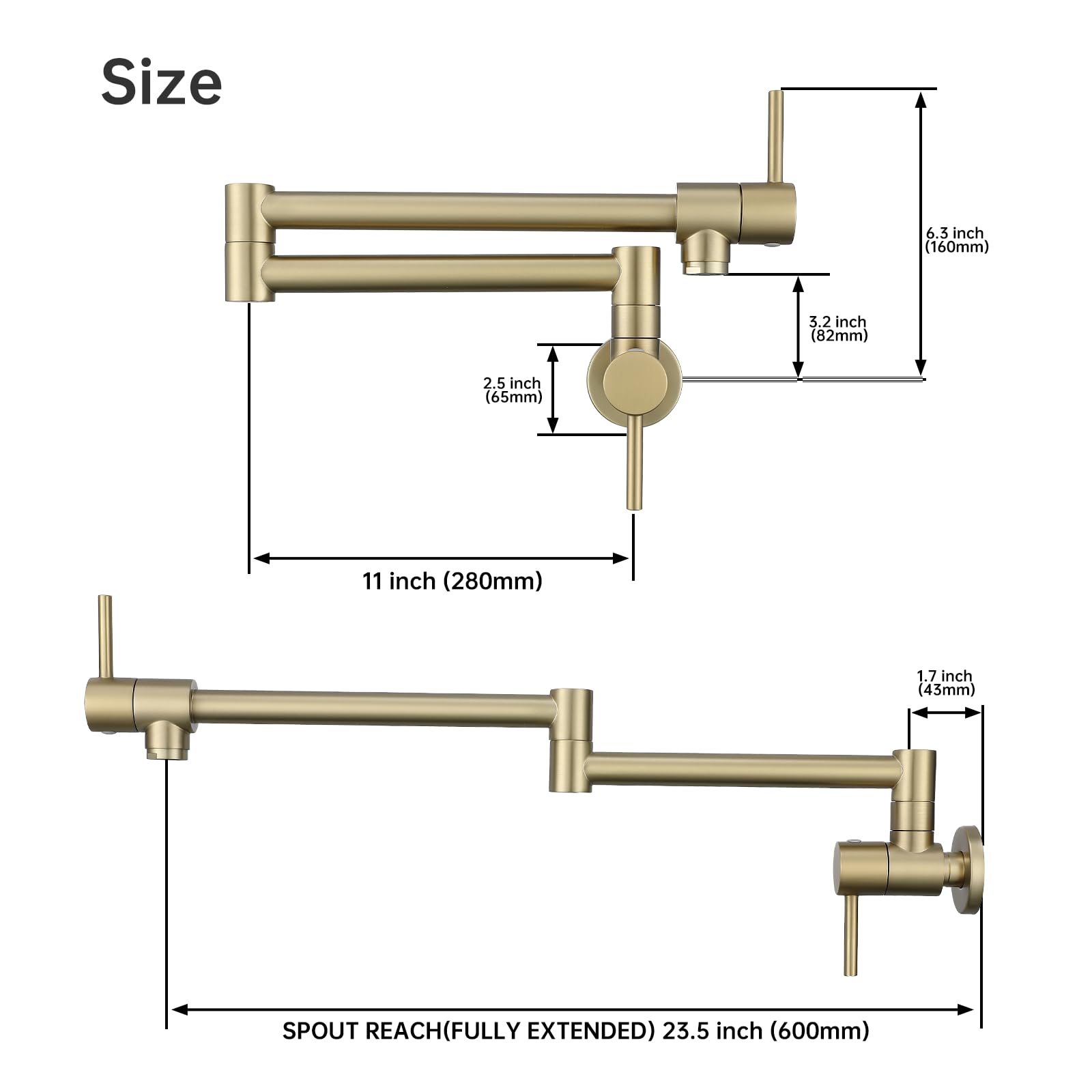 TRJIKAG Brushed Gold Kitchen Faucet with Dual Handles & Swing Arms - Commercial Brass Pot Filler for Sink and Stove - Ideal for Modern Kitchens and Cooking Stations