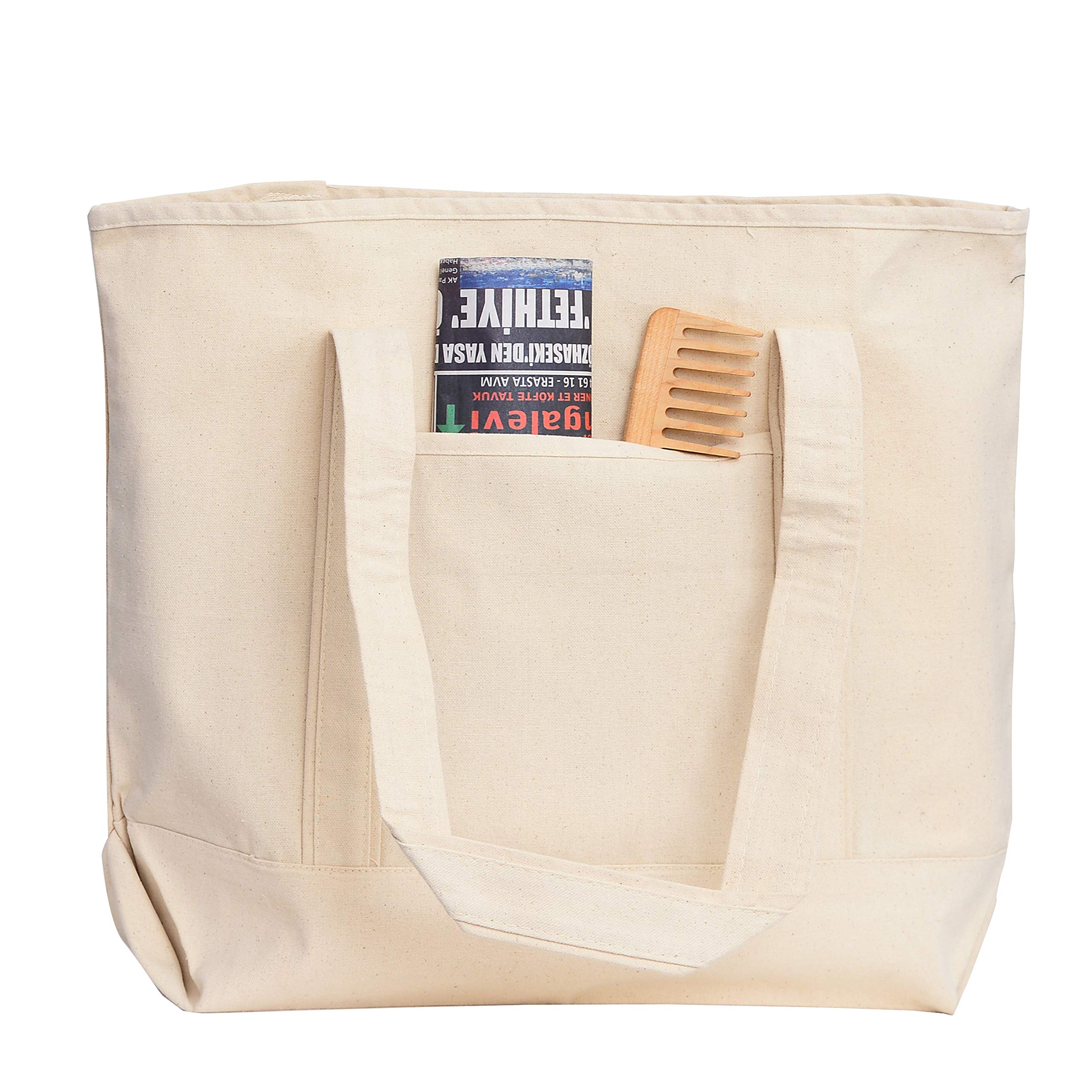 Premium Heavy Duty Canvas Two-Tone Boat Tote Bags with Front Pocket - Large Natural Set of 2 - Perfect for Beach, Grocery Shopping, Travel & Daily Use by TBF Bags