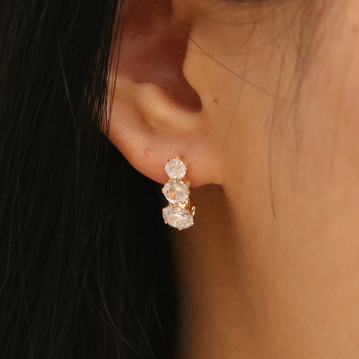 Trendy Triple Cubic Zirconia Stud Earrings for Women - Perfect for Parties, Weddings & Everyday Elegance
