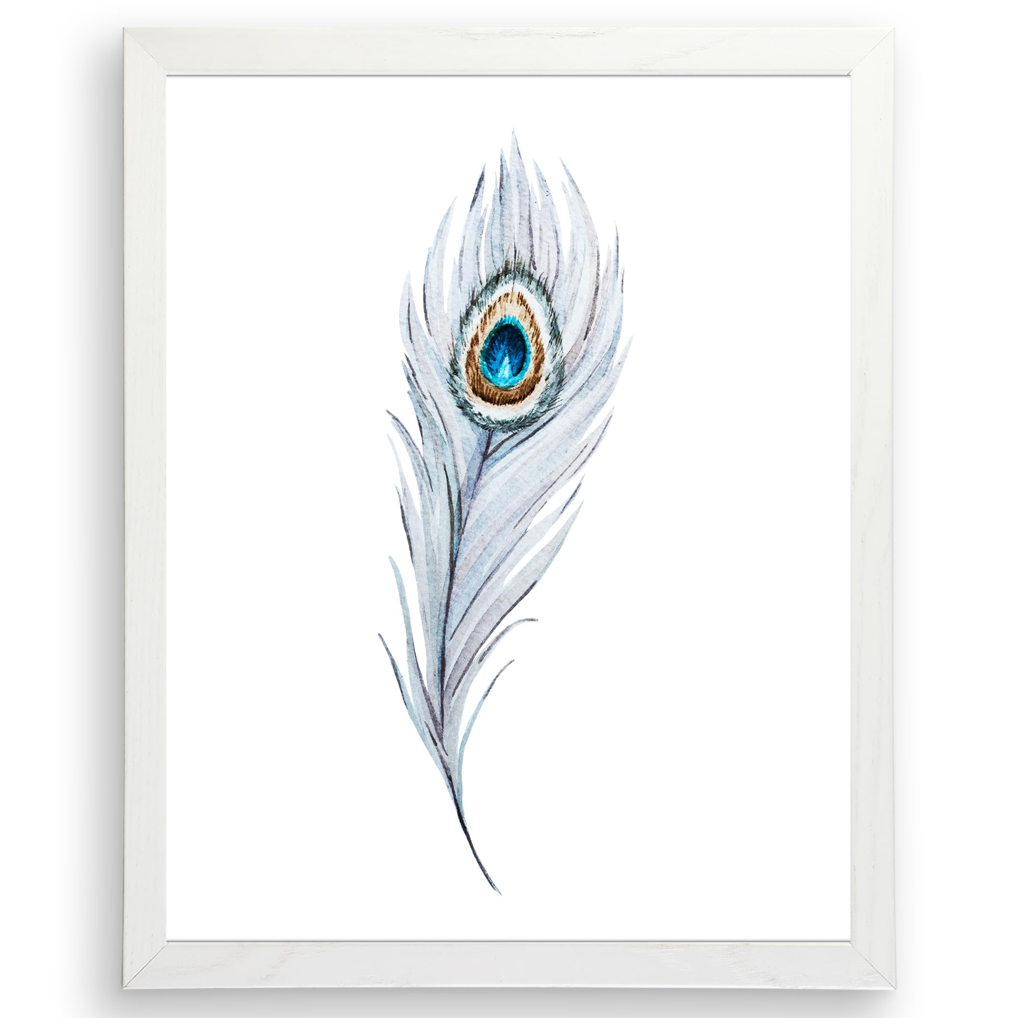 Peacock Feathers Wall Art Prints Set of 3 - 8x10 Inches Unframed Canvas Paintings - Elegant Home Decor for Living Room, Bedroom, Office & Kitchen - Boho Chic Wall Decor for Housewarming Gifts