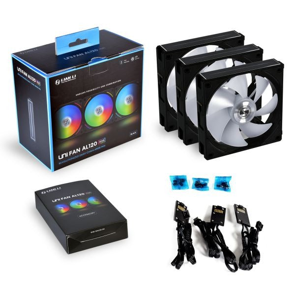 Lian Li UNI FAN AL120 3-Pack RGB PWM PC Case Fan - Black/White - High Airflow for Gaming PCs & Workstations - Perfect for Custom PC Builds & Cooling Systems