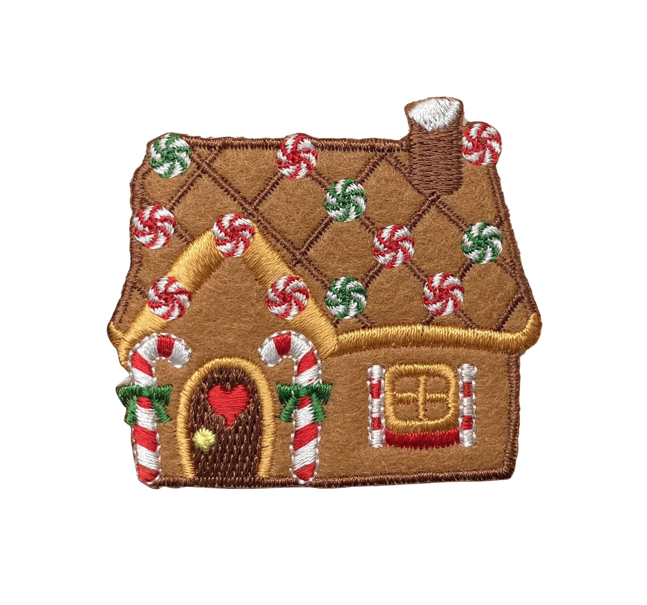 Gingerbread House with Peppermint Candy Christmas Cookie Embroidered Iron-On Patch - DIY Holiday Decor for Jackets, Hats & Bags - Perfect for Christmas Crafts & Festive Outfits