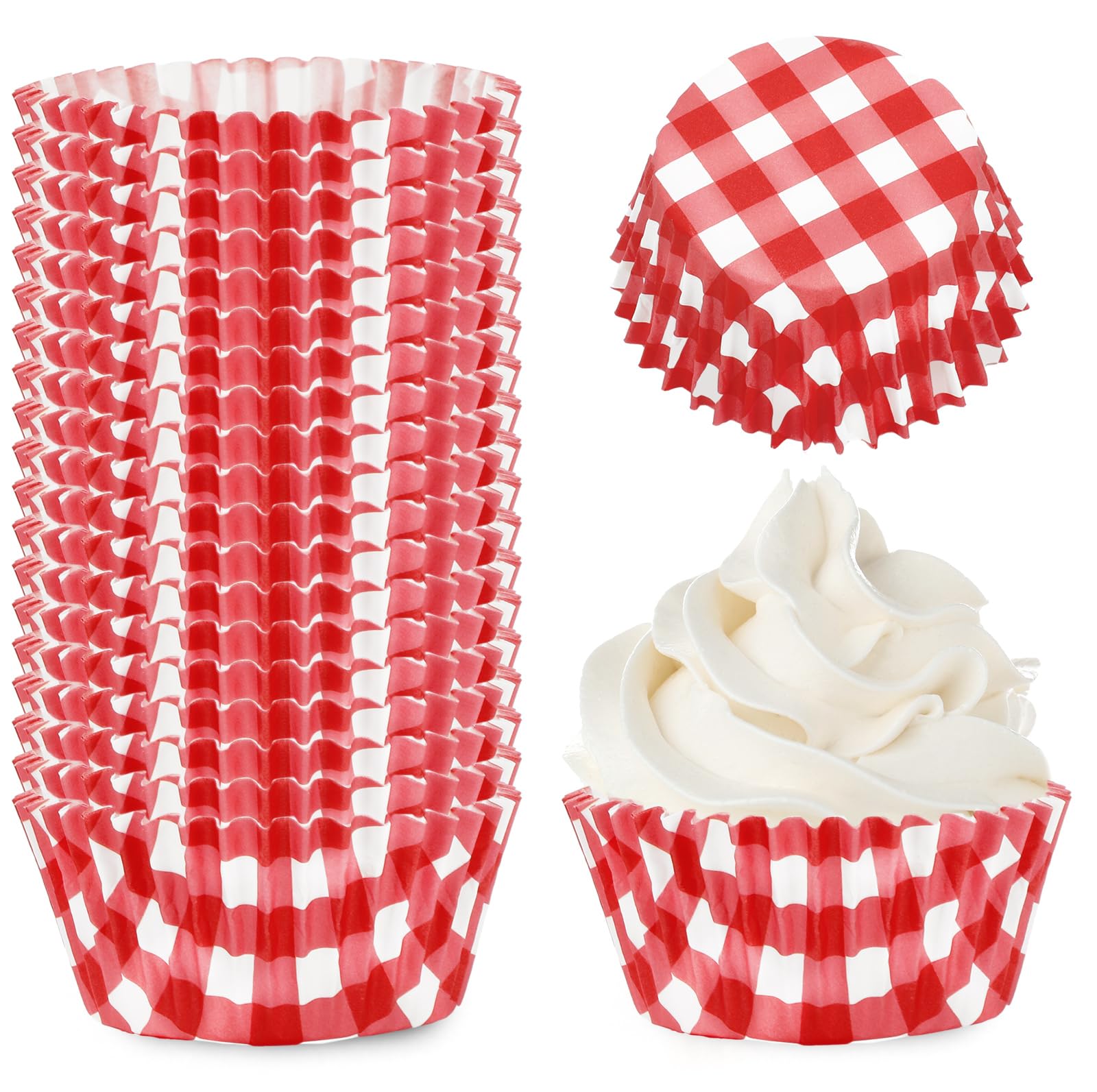 300Pcs Red Plaid Cupcake Liners - 2x1.2 Inch Checkered Baking Cups for Muffins, Small Candies & Cakes | Perfect for Christmas, Weddings, Birthday Parties & Holiday Baking Supplies