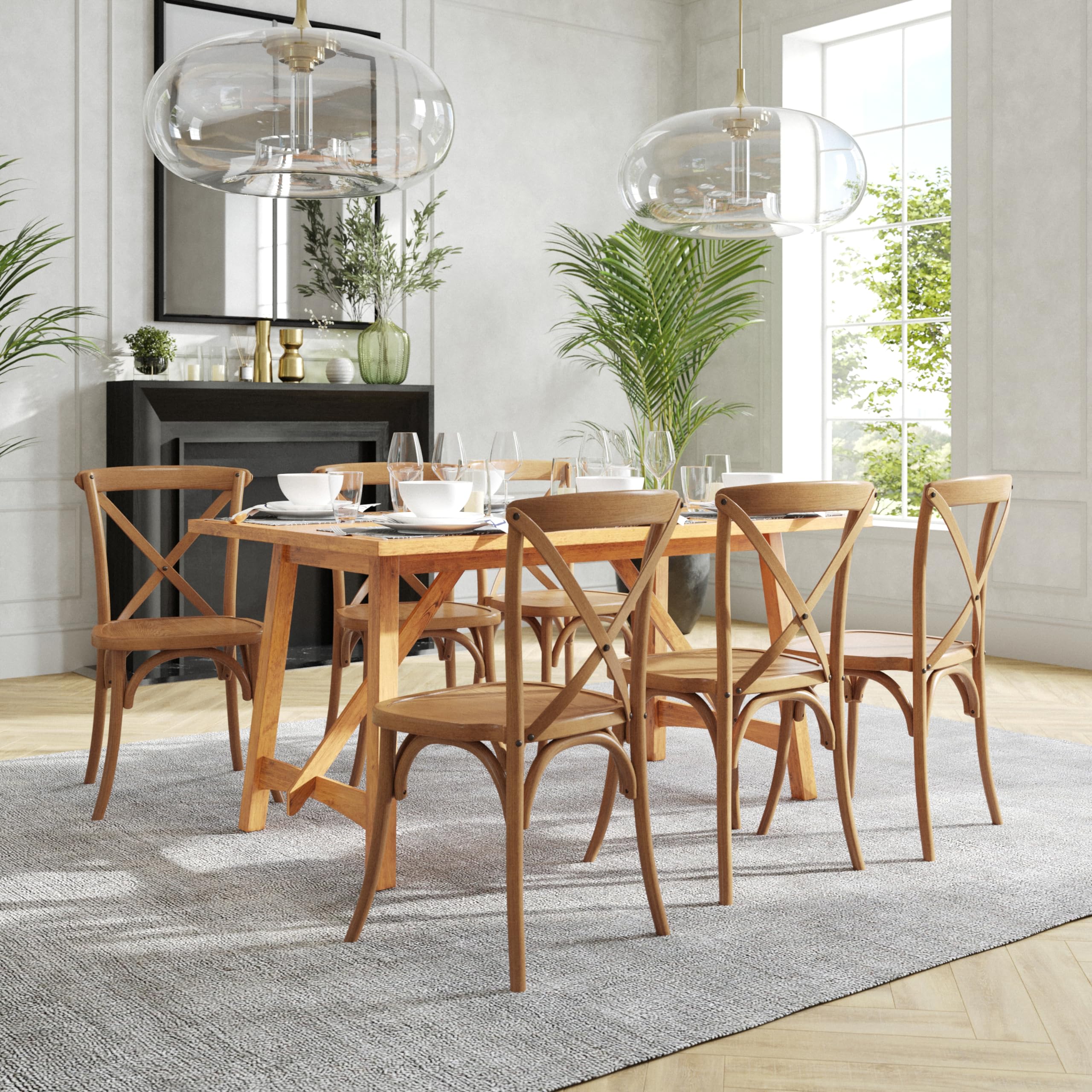 Stackable Pecan Wood Cross Back Chair - Durable & Comfortable Dining Chairs for Kitchen, Restaurant, and Outdoor Patio Use