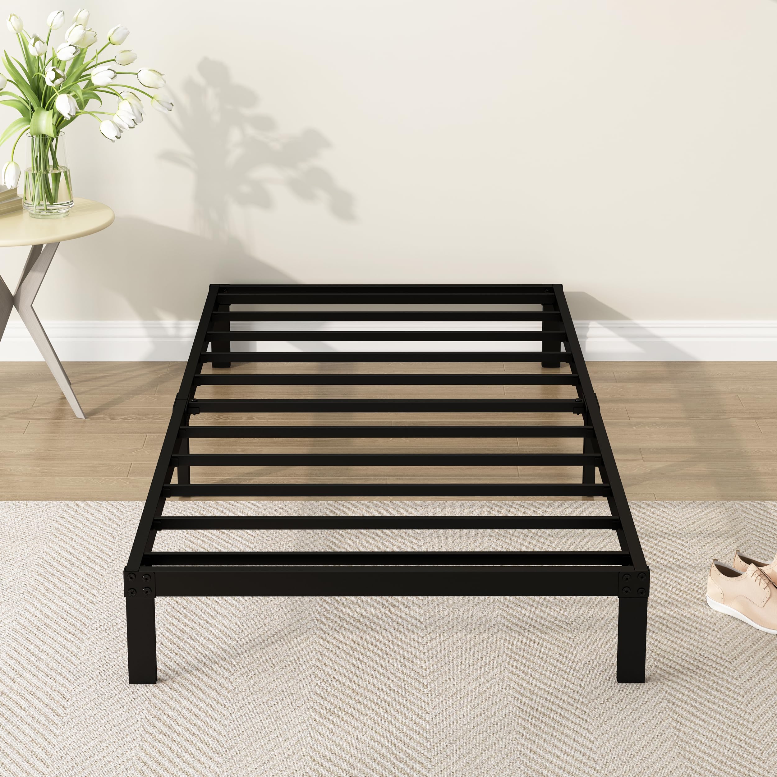 9 Inch Twin Bed Frame Heavy Duty Low Profile Metal Platform - No Box Spring Needed, Easy to Assemble, Noise Free Mattress Foundation - Black - Perfect for Kids Rooms, Guest Beds & Small Spaces