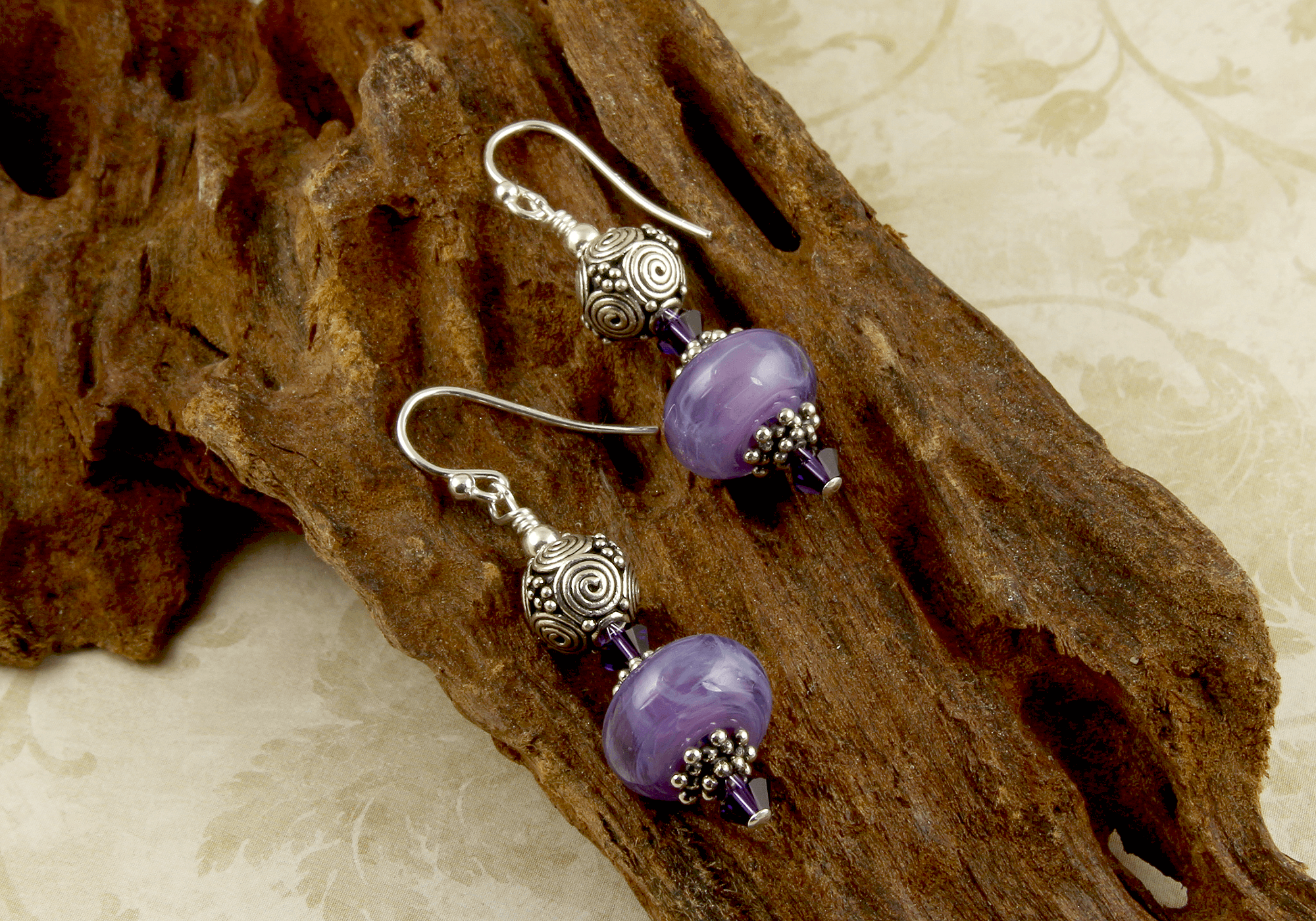 Handmade Orchid Purple Lampwork Glass Bead Earrings for Women – Elegant Dangle Earrings for Parties, Weddings & Special Occasions