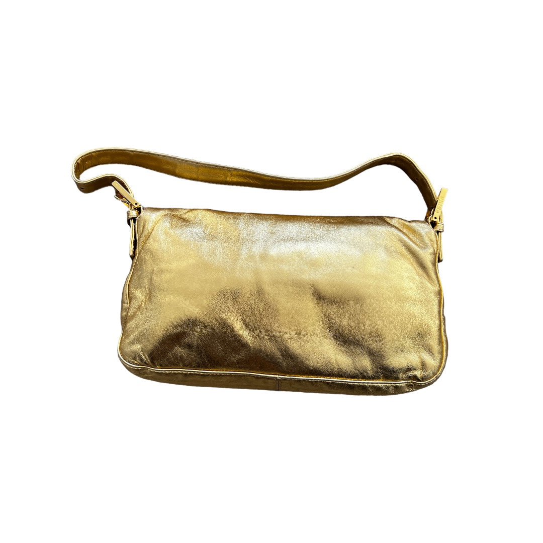 Vintage Fendi Rhinestone-Embellished Golden Baguette Bag - Luxury Evening Clutch for Parties, Weddings & Special Occasions