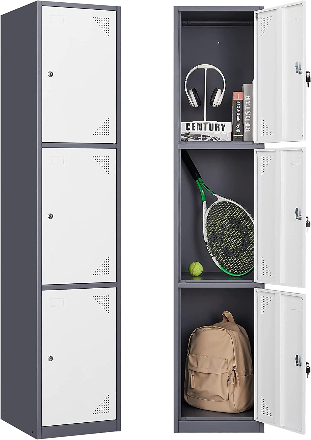Heavy-Duty 3-Door Metal Lockers with Lock for Employees - 71