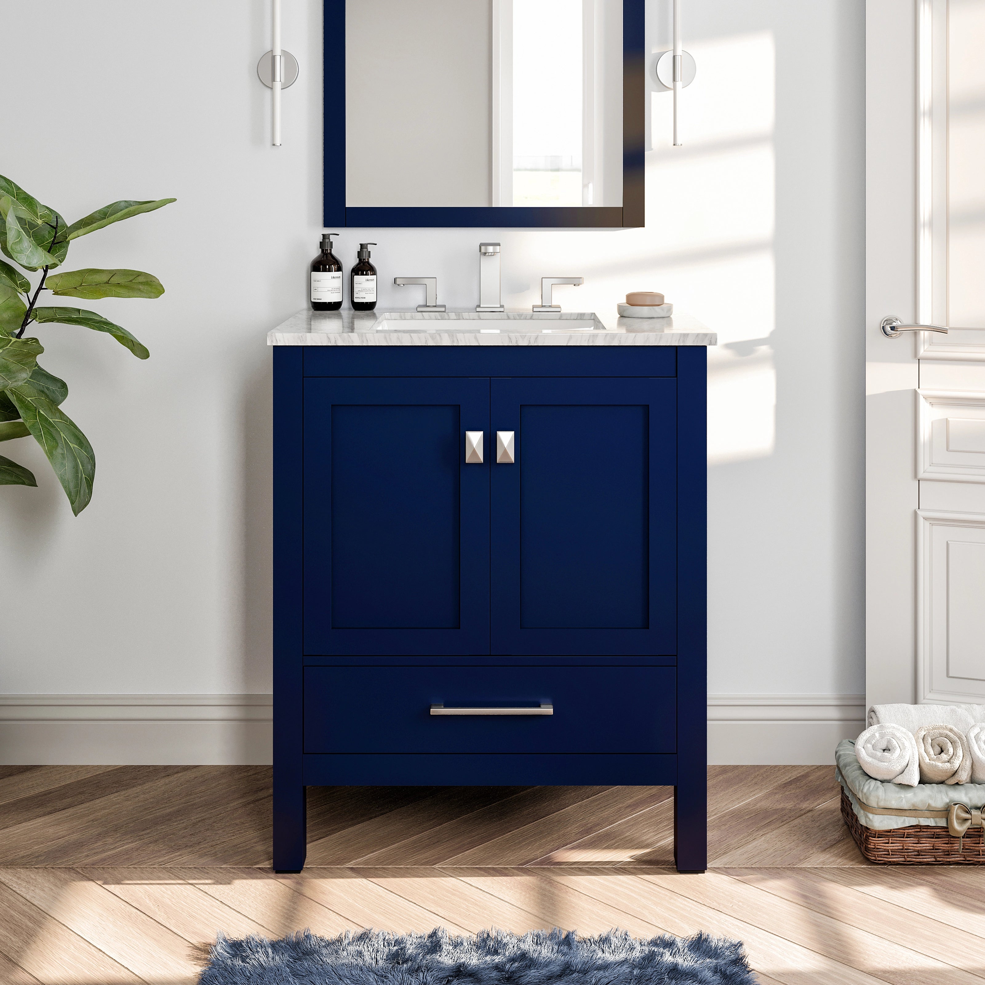 Eviva Aberdeen 24 Inch Transitional Blue Bathroom Vanity with Sink - Modern Storage Cabinet for Small Bathrooms, Powder Rooms & Master Baths (Perfect for Apartments & Home Renovations)