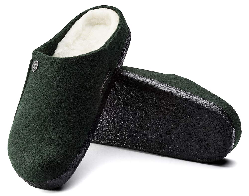 Birkenstock Women's Zermatt Wool Felt Shearling Slippers - Cozy Winter House Shoes for Women, Forest Green, Size 37 EU (US 6.5-7) | Perfect for Indoor Comfort, Lounge Wear & Cold Weather Warmth