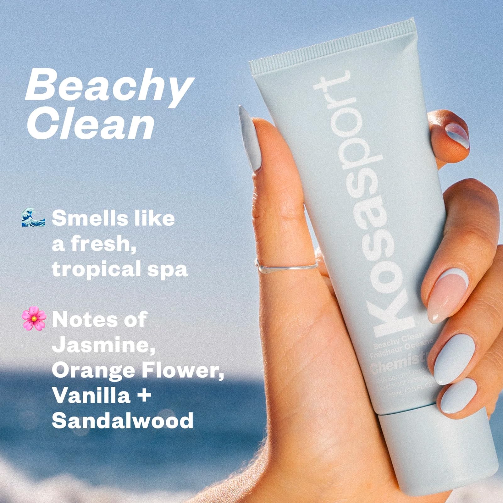 Kosas Chemistry Deodorant - Aluminum & Baking Soda Free, BO-Fighting AHA Serum for Exfoliating, Softening & Nourishing Skin | Beachy Clean Scent | Natural Deodorant for Women & Men | Perfect for Gym, Work & Daily Freshness