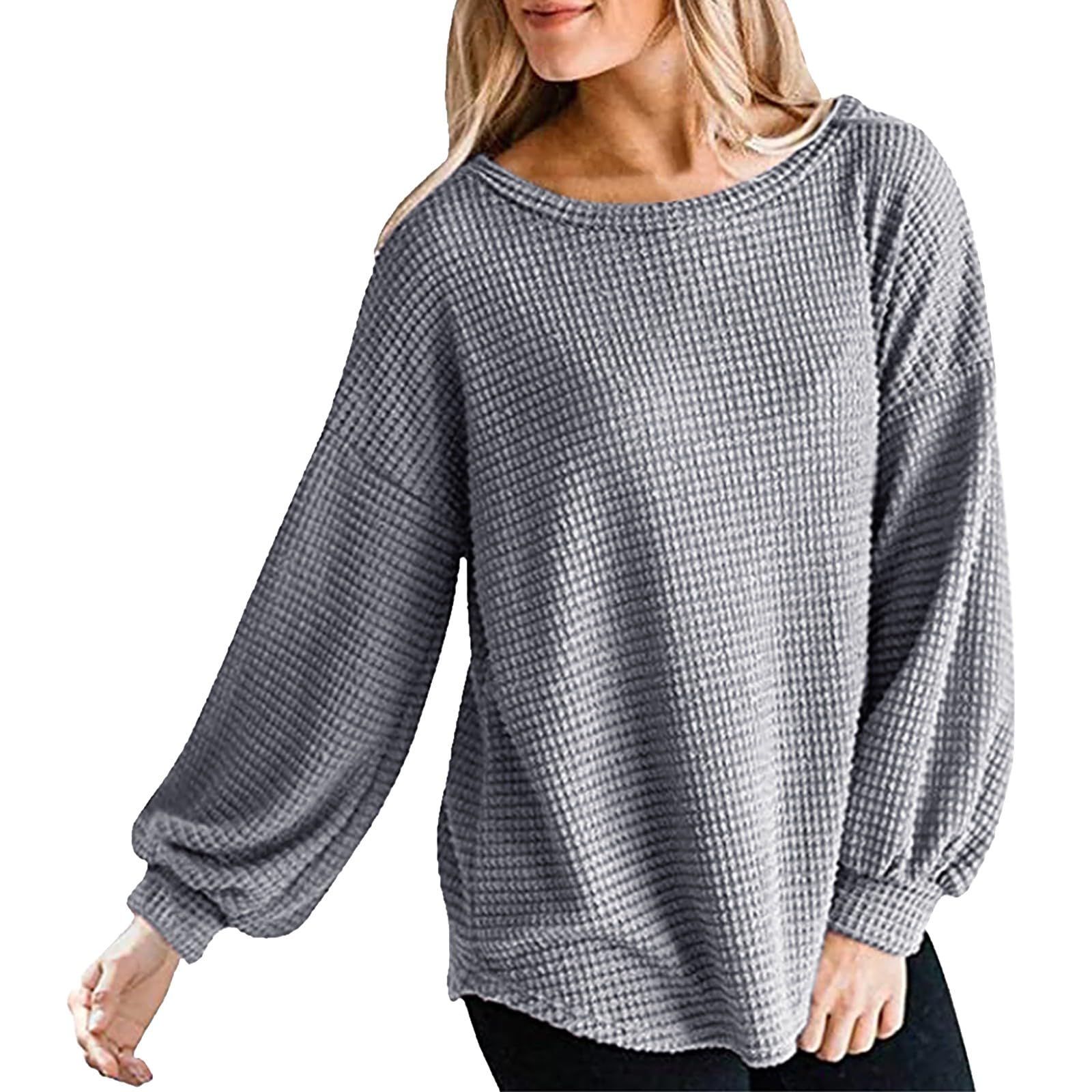 Women's Oversized Waffle Knit Sweatshirt - Soft Long Sleeve Pullover Crewneck Top | Cozy Casual Loungewear for Fall & Winter | Perfect for Home, Office & Weekend Outfits