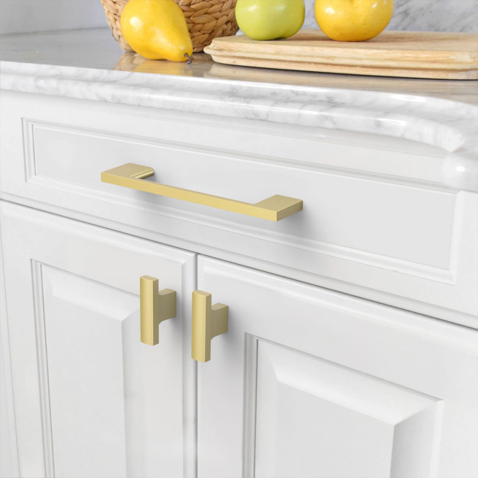 Amerdeco 10 Pack Brushed Gold Cabinet Pulls - 5 Inch (128mm) Hole Center Kitchen Cabinet Handles - Modern Drawer Pulls for Cabinets, Cupboards & Dressers - Durable Zinc Alloy Hardware (ZH0060) - Perfect for Kitchen Remodel, Bathroom Vanity & Furniture Upgrade