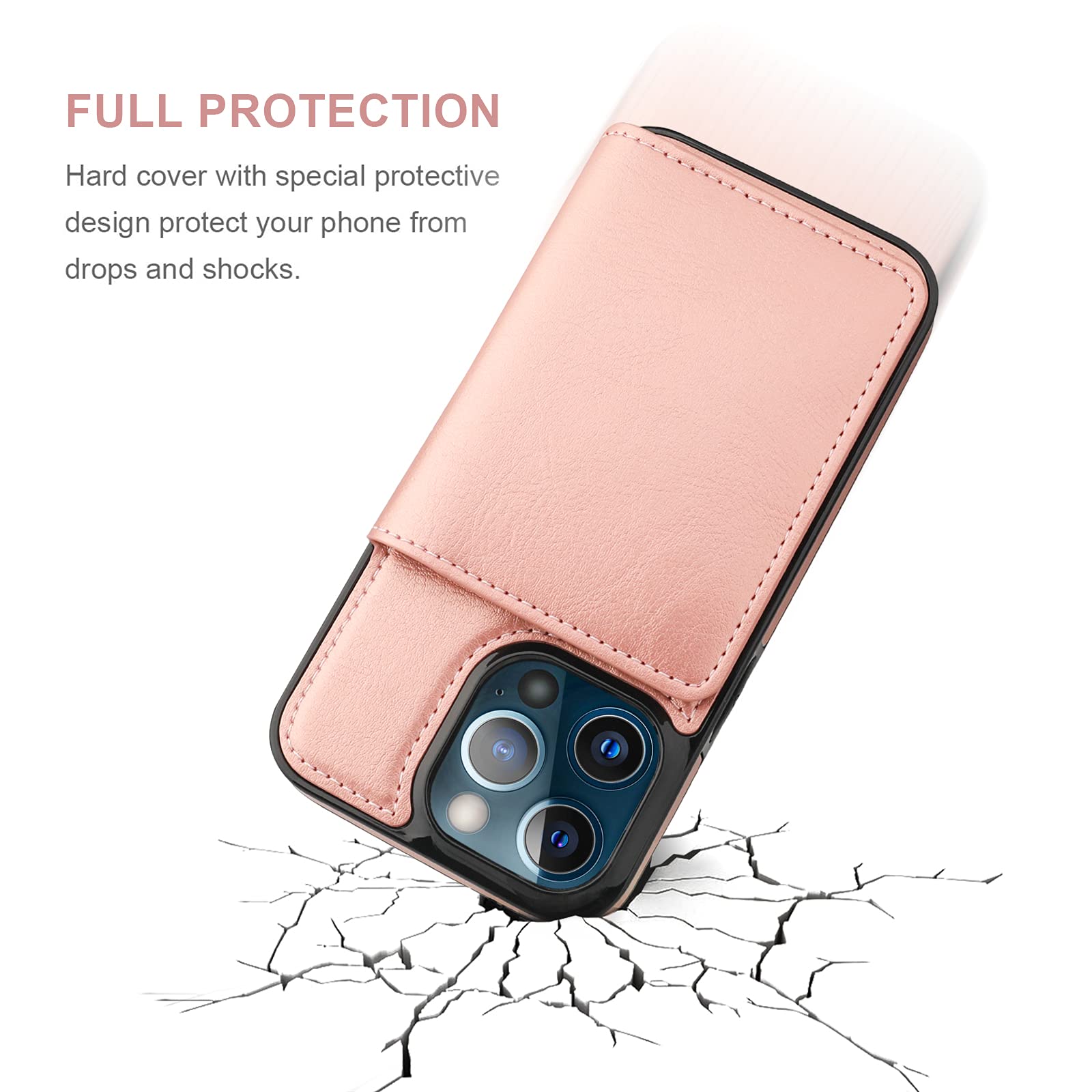 Premium Leather iPhone 13 Pro Max Wallet Case with Card Holder & Kickstand - Shockproof Protective Cover for 6.7
