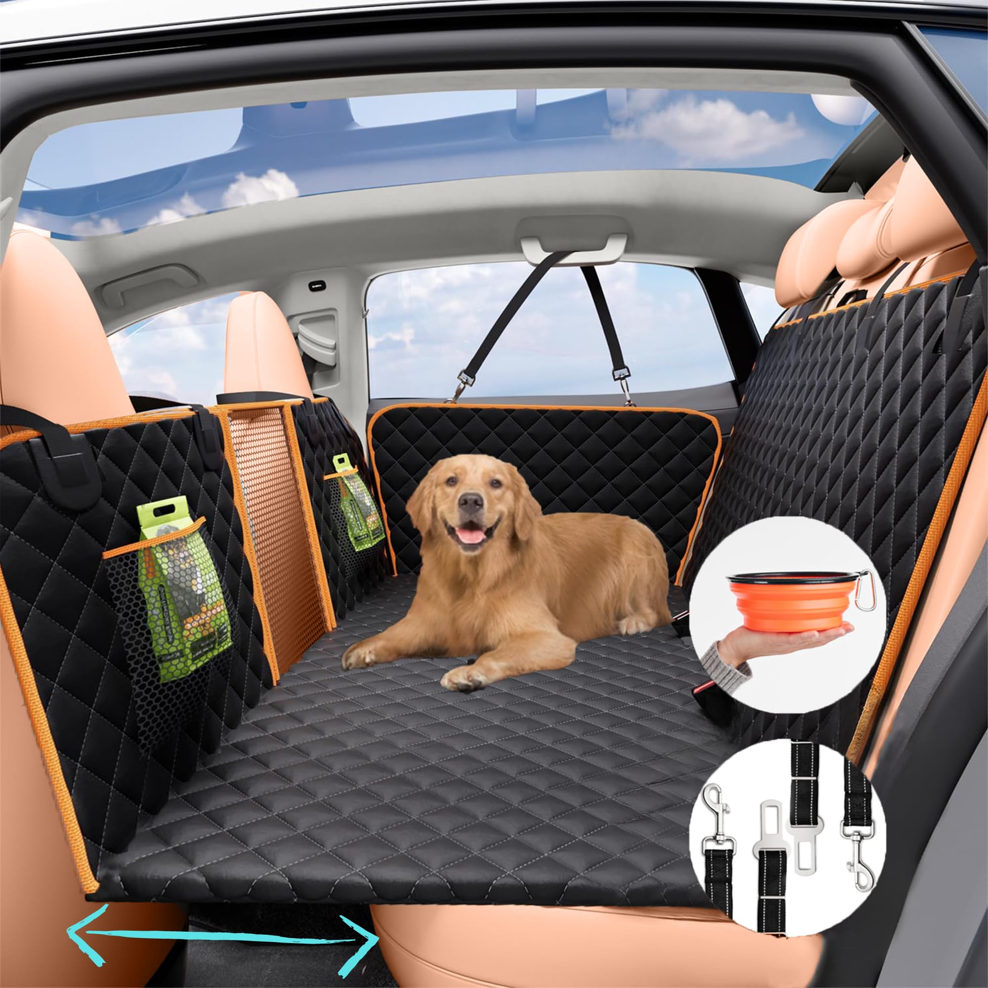 Durable Dog Car Seat Cover with Hard Bottom - Backseat Extender for Large Dogs Up to 350lbs, Waterproof Pet Hammock for SUV, Truck & Vehicles - Perfect for Road Trips, Vet Visits & Outdoor Adventures