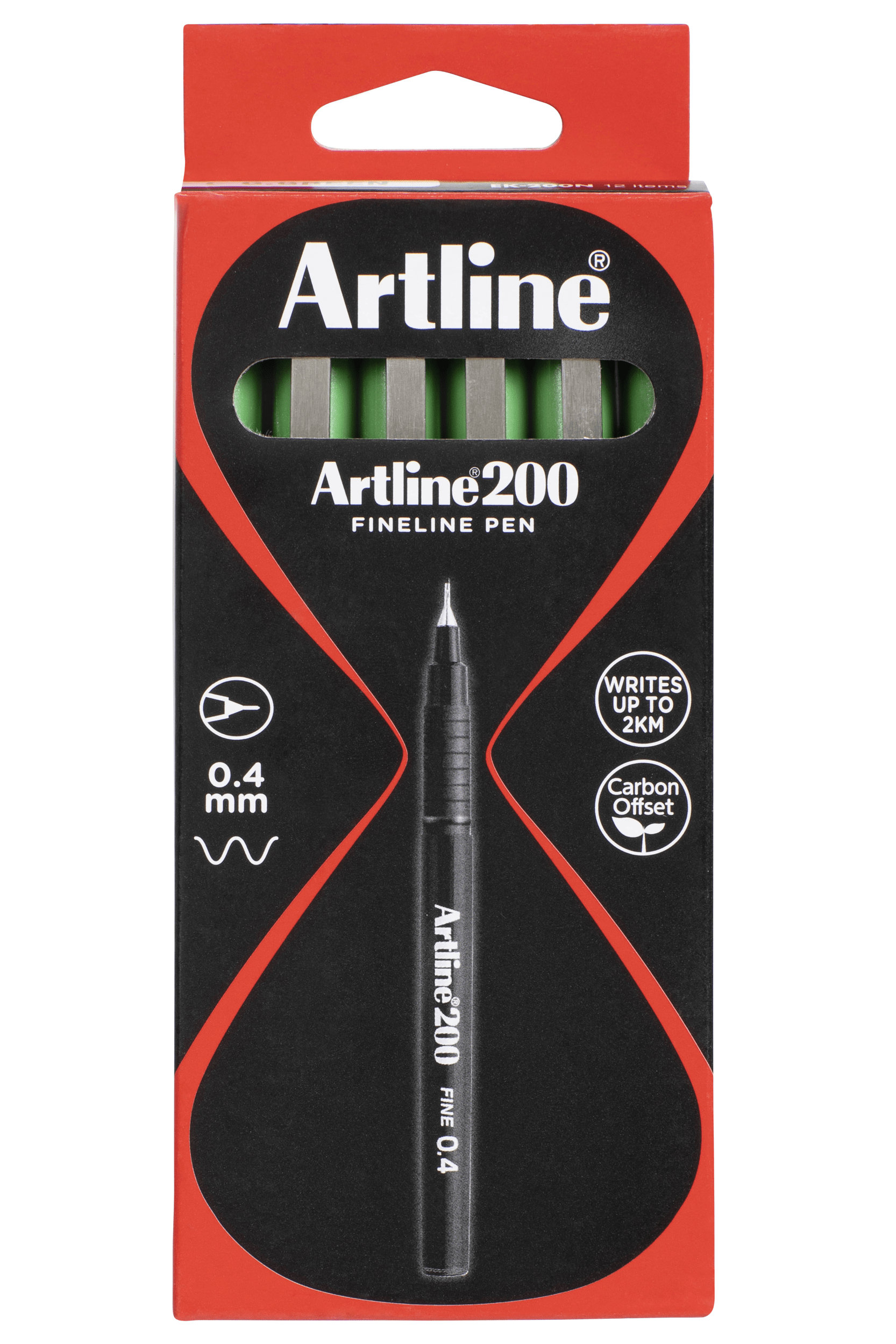 Artline 200 Bright Fineliner Pen 0.4mm Green - Pack of 12 - Perfect for Journaling, Note Taking & Art Projects