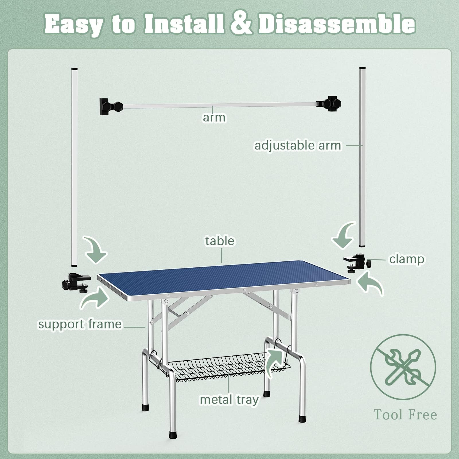 Premium Adjustable Dog Grooming Table - Large Foldable Pet Bathing & Drying Desk with Safety Arms, Noose & Mesh Tray | Supports 330Lbs (36in Navy) | Perfect for Professional Groomers & Home Pet Care