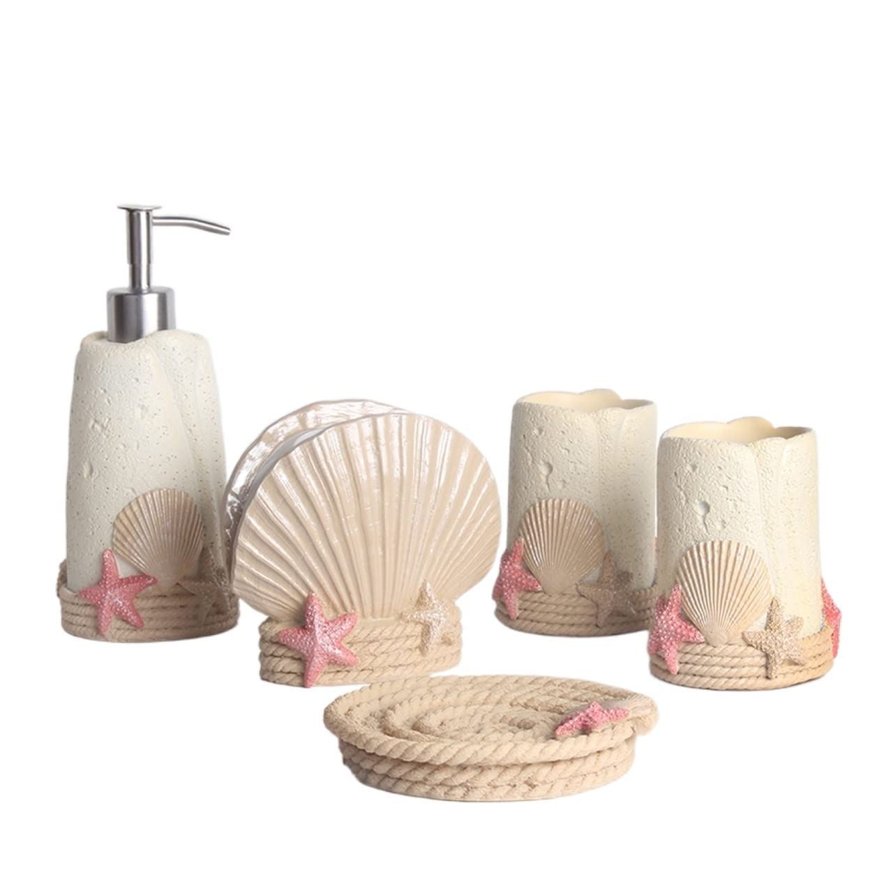 Creative Resin Soap Dispenser Set - 5-Piece Bathroom & Kitchen Toiletry Organizer with Soap Dispenser, Toothbrush Holder, Mouthwash Cup & Soap Dish - Perfect for Hand Sanitizer, Liquid Soap & Home Decor - Ideal for Modern Bathrooms, Guest Rooms & Spa-Style Vanities